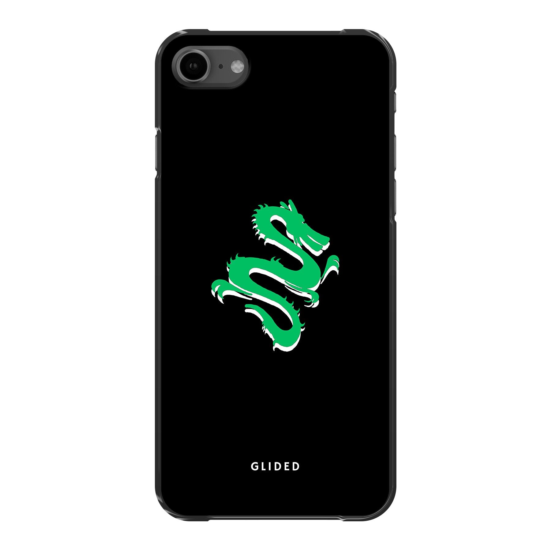 Die 'Emerald Dragon' iPhone 7 Handyhülle mit majestätischem grünem Drachen-Design, idealer Schutz und stilvolles Accessoire.