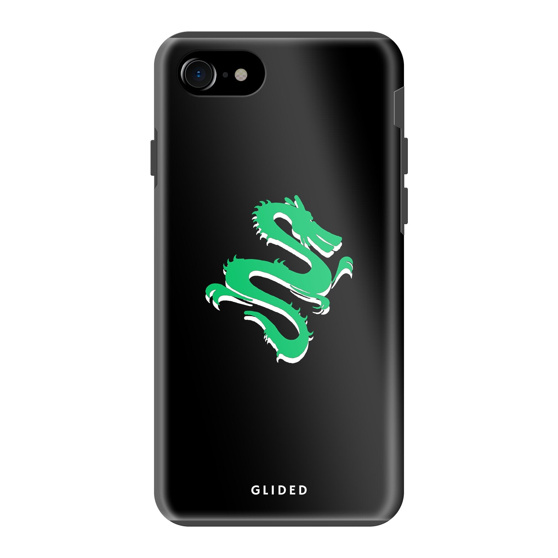 Die 'Emerald Dragon' iPhone 7 Handyhülle mit majestätischem grünem Drachen-Design, idealer Schutz und stilvolles Accessoire.