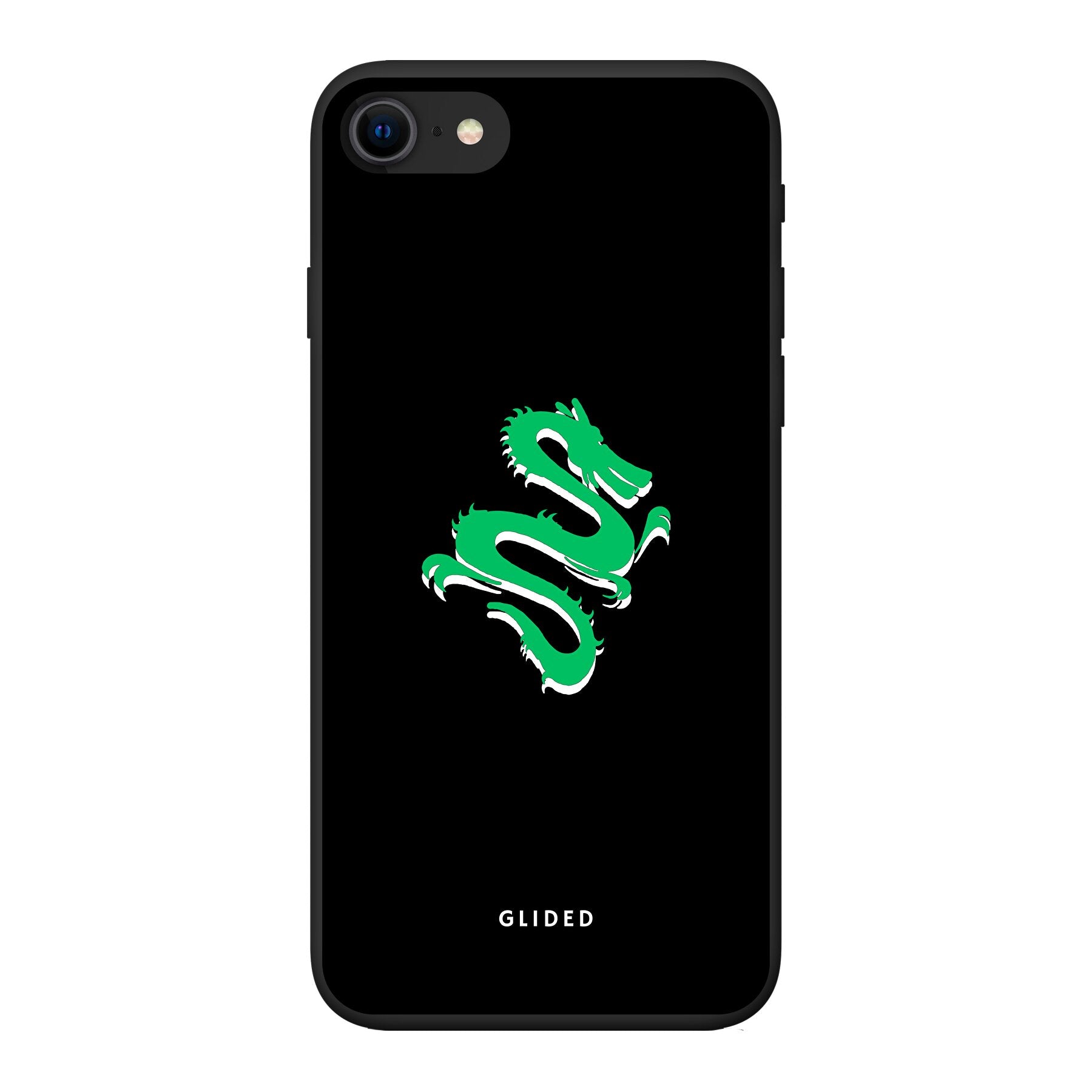 Die 'Emerald Dragon' iPhone 7 Handyhülle mit majestätischem grünem Drachen-Design, idealer Schutz und stilvolles Accessoire.