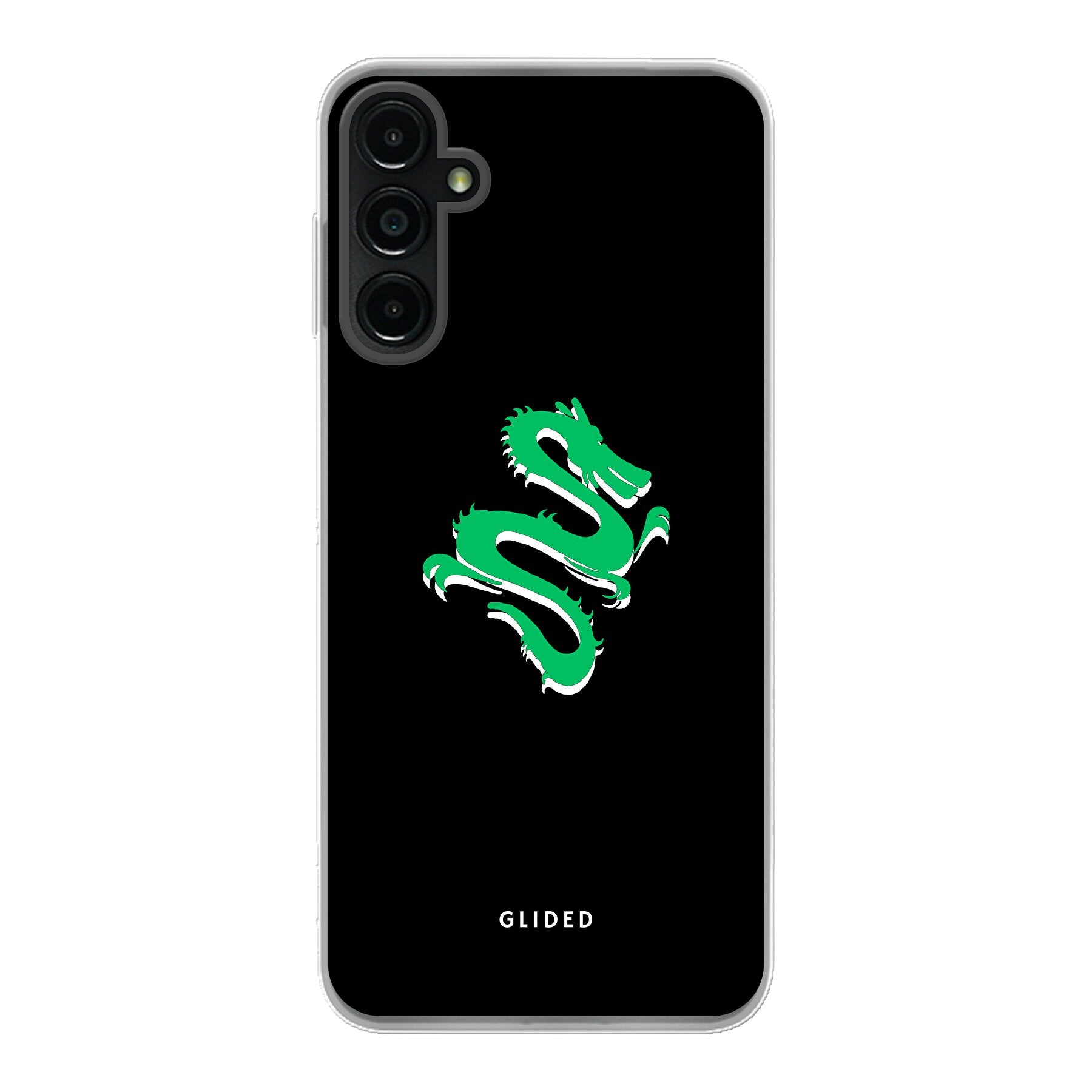 Emerald Dragon Handyhülle für Samsung Galaxy A14 5G mit majestätischem grünem Drachen-Design, idealer Schutz und stilvolles Accessoire.