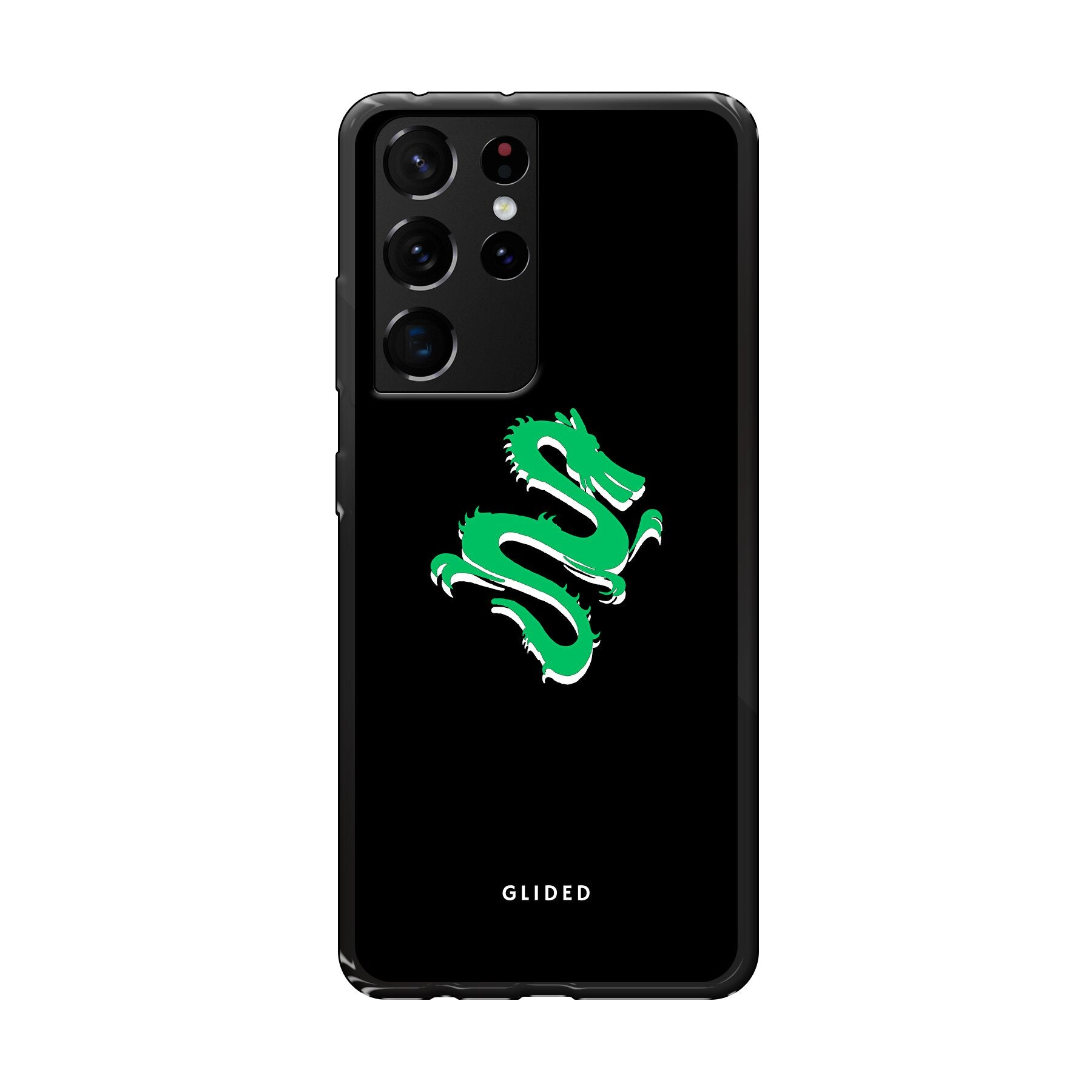 Emerald Dragon Handyhülle für Samsung Galaxy S21 Ultra 5G mit majestätischem grünem Drachen-Design, idealer Schutz und stilvolle Ästhetik.