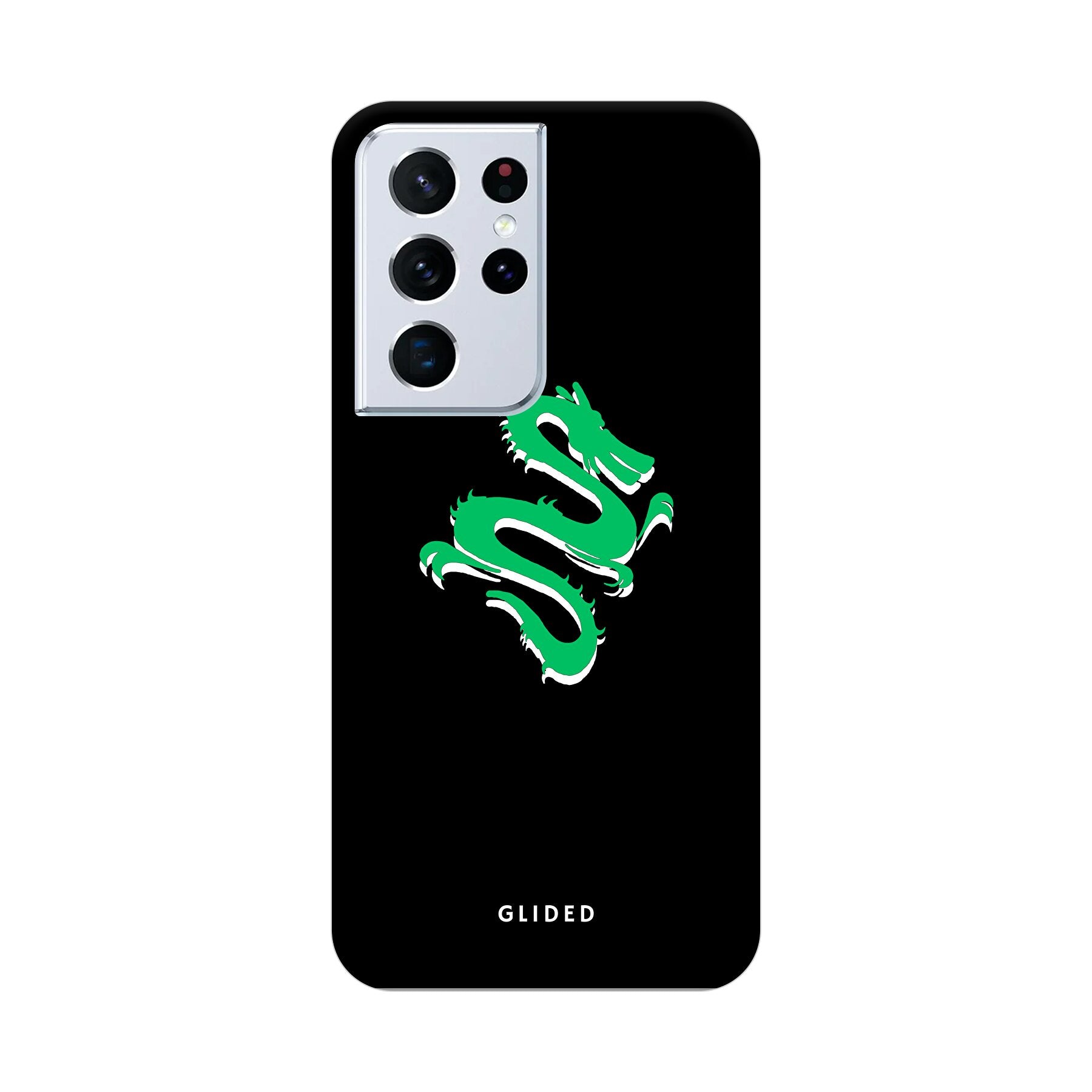 Emerald Dragon Handyhülle für Samsung Galaxy S21 Ultra 5G mit majestätischem grünem Drachen-Design, idealer Schutz und stilvolle Ästhetik.