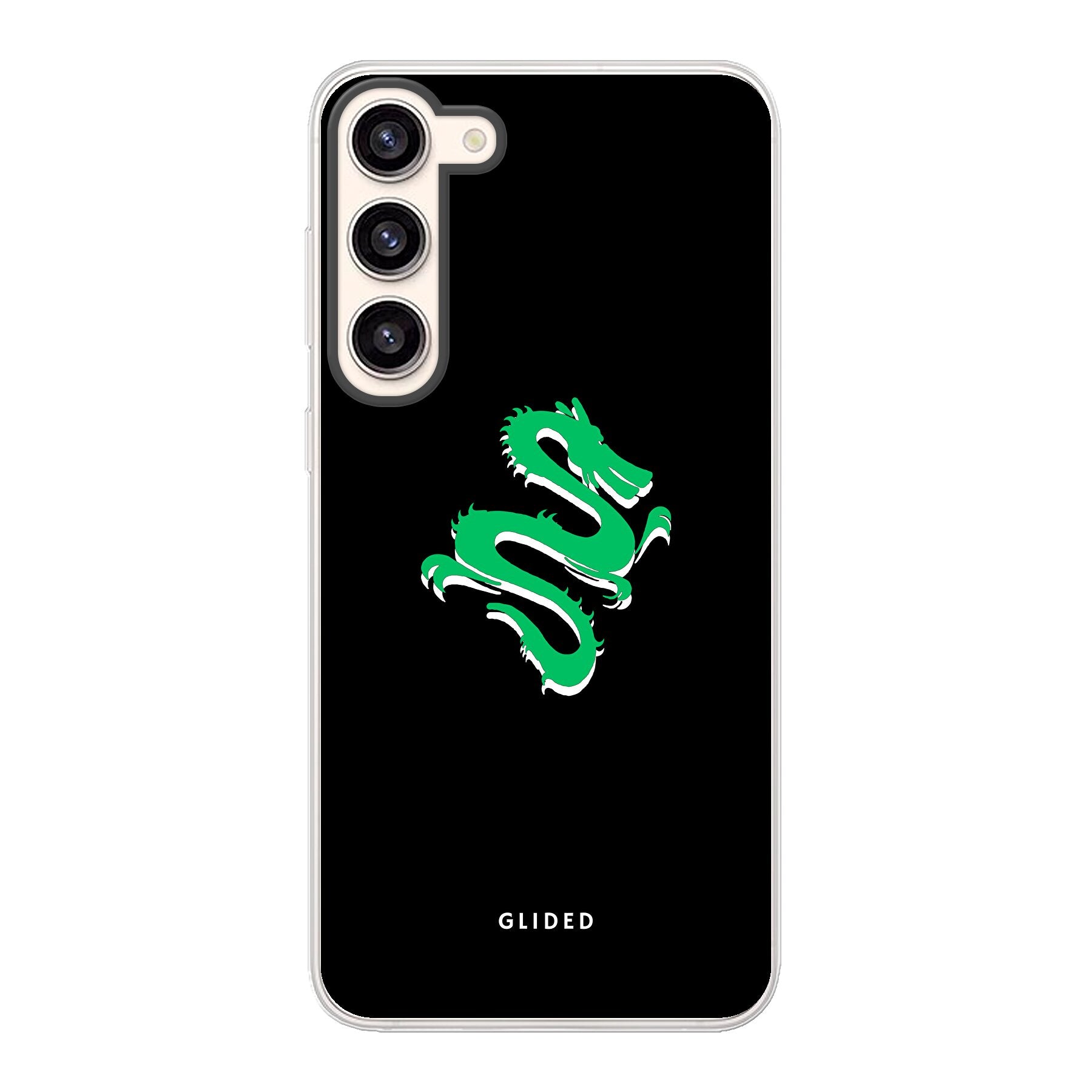 Emerald Dragon Handyhülle für Samsung Galaxy S23 Plus mit majestätischem grünem Drachen-Design, idealer Schutz und stilvolles Aussehen.