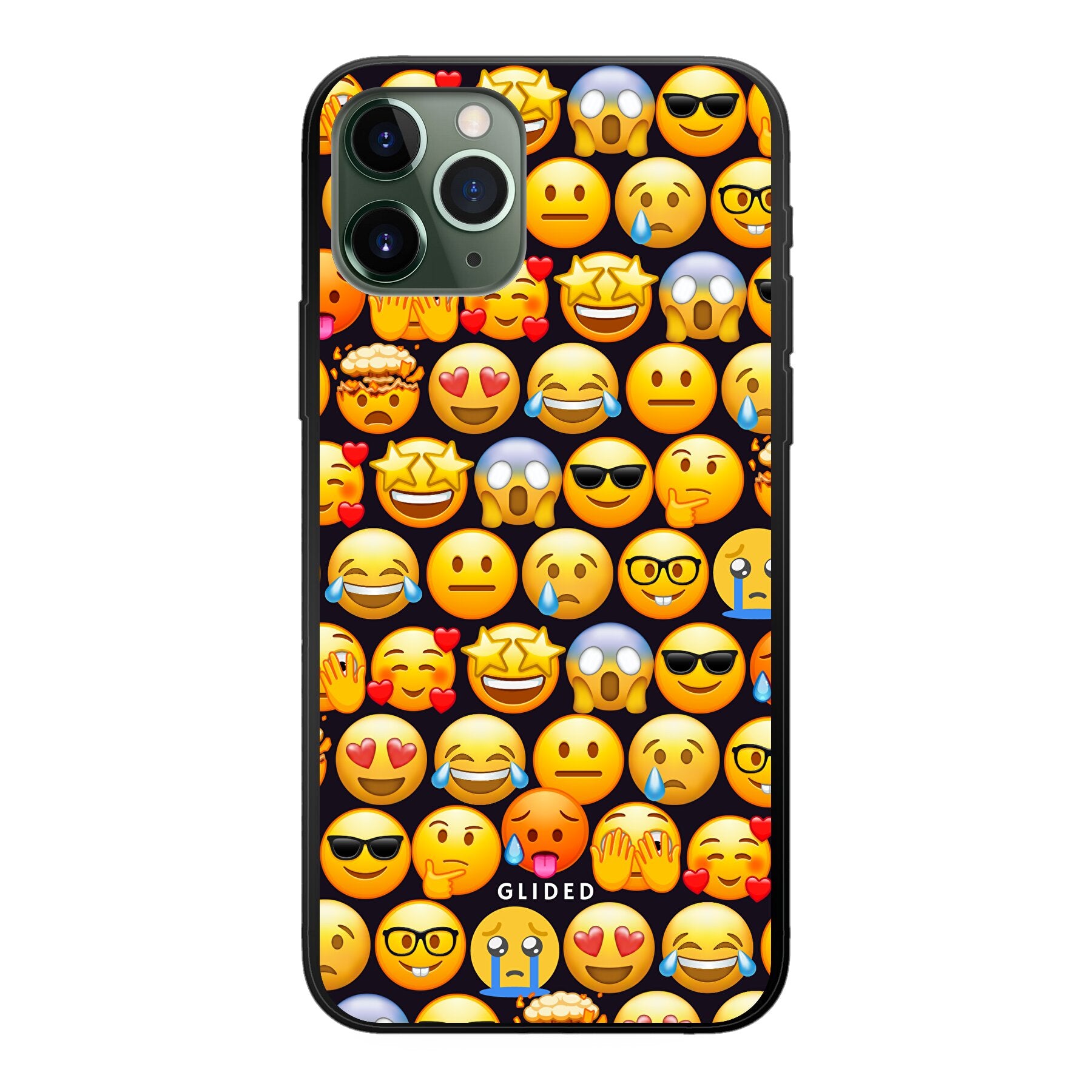 Bunte Emoji Town iPhone 11 Pro Handyhülle mit verschiedenen Emojis, die Freude und Persönlichkeit ausstrahlen.