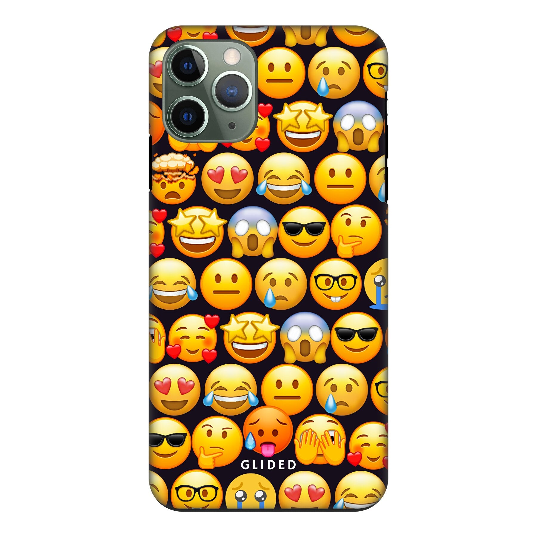 Bunte Emoji Town iPhone 11 Pro Handyhülle mit verschiedenen Emojis, die Freude und Persönlichkeit ausstrahlen.