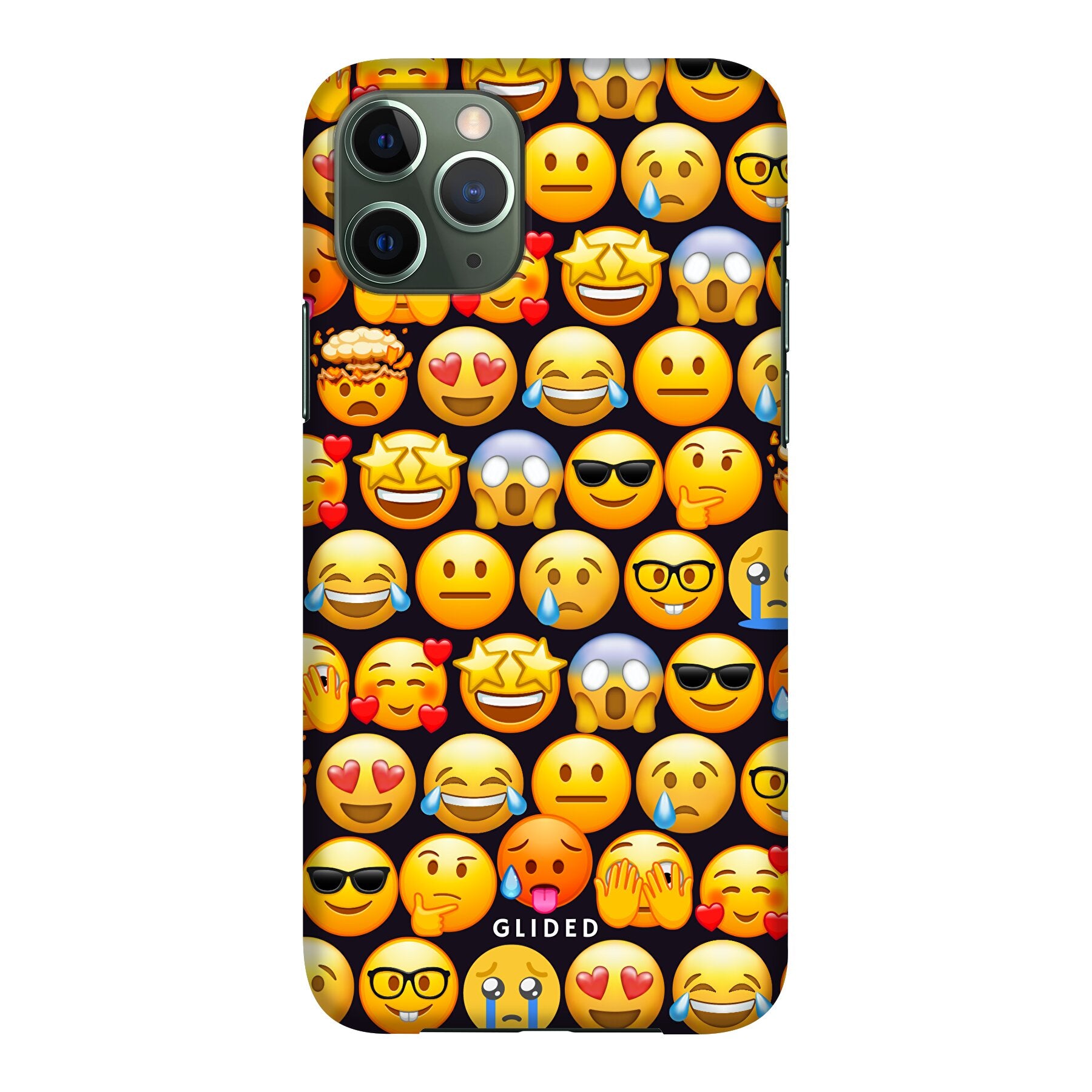 Bunte Emoji Town iPhone 11 Pro Handyhülle mit verschiedenen Emojis, die Freude und Persönlichkeit ausstrahlen.