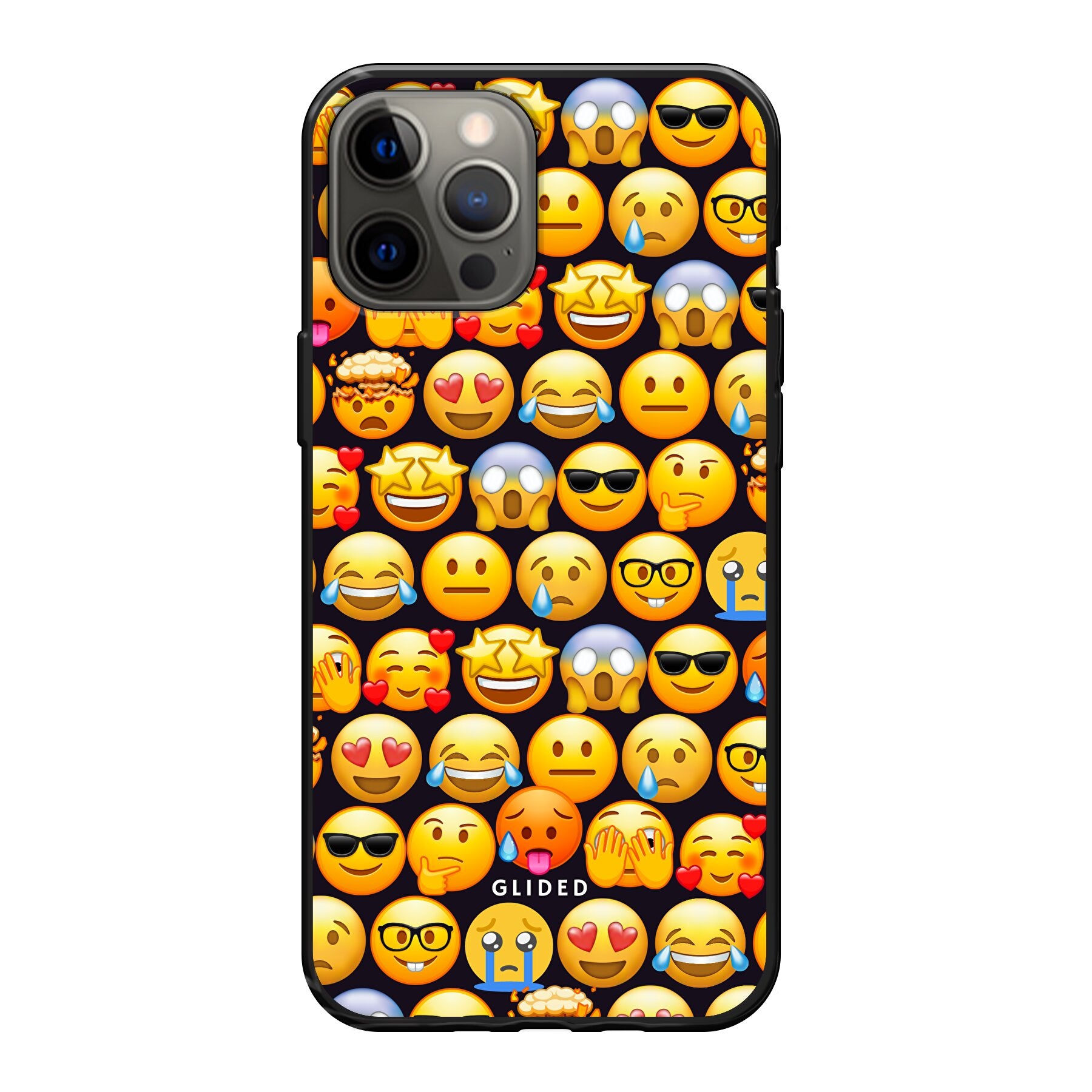 Bunte Emoji Town iPhone 12 Pro Max Handyhülle mit verschiedenen Emojis für Schutz und Stil.