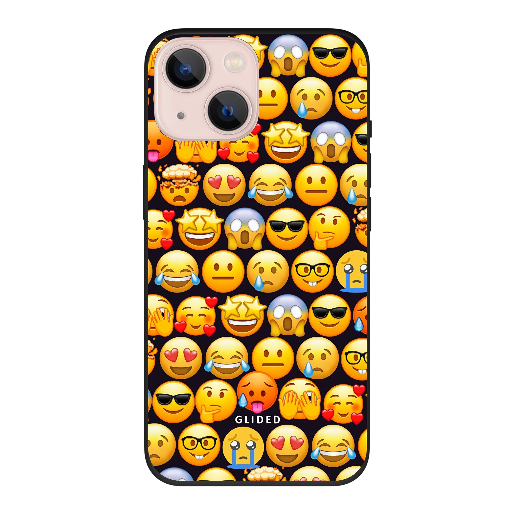 Bunte Emoji Town iPhone 13 Handyhülle mit verschiedenen Emojis, die Freude und Persönlichkeit ausstrahlen.