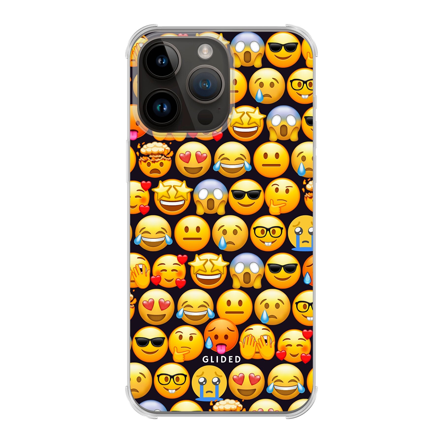 Bunte Emoji Town iPhone 14 Pro Max Handyhülle mit verschiedenen Emojis, die Freude und Persönlichkeit ausstrahlen.