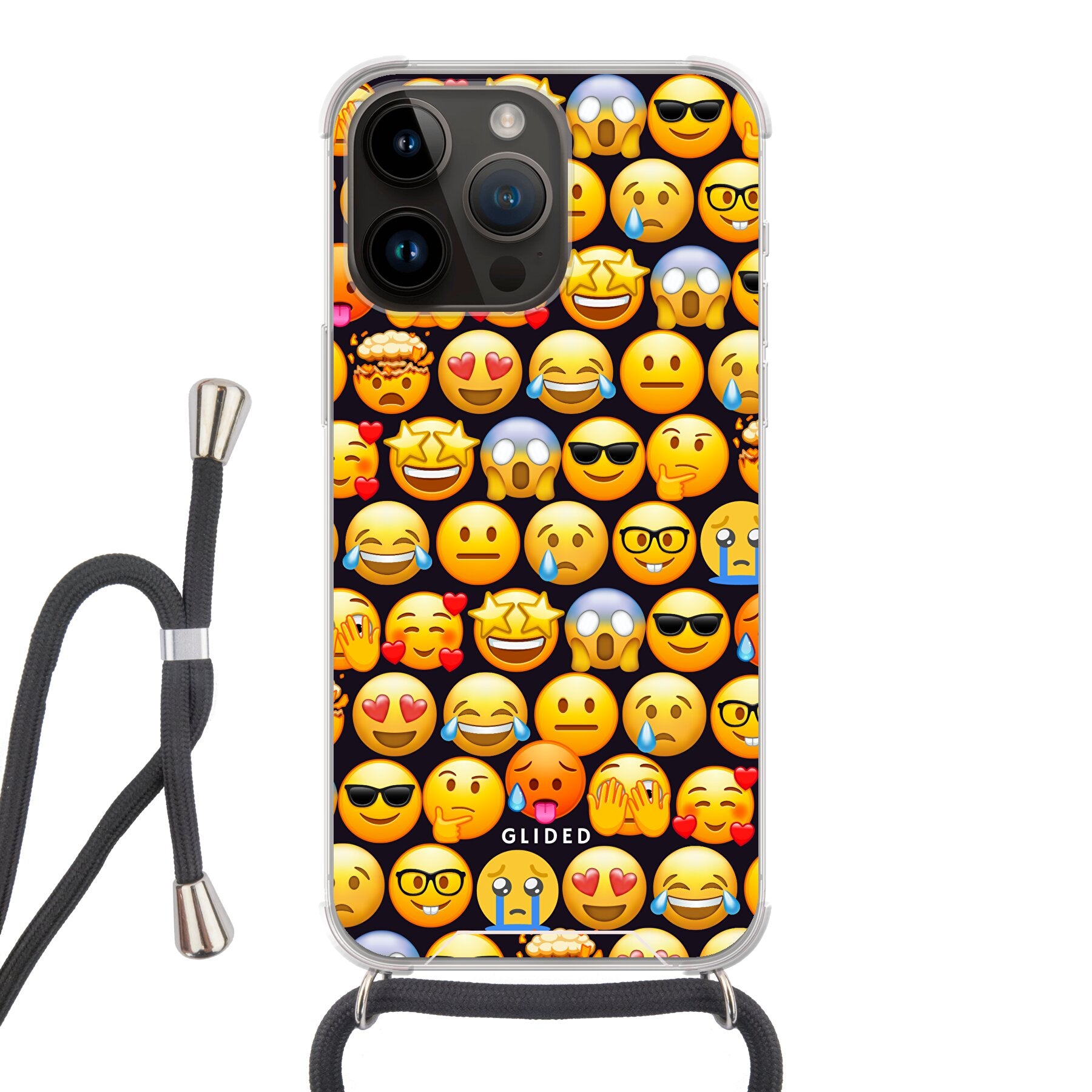 Bunte Emoji Town iPhone 14 Pro Max Handyhülle mit verschiedenen Emojis, die Freude und Persönlichkeit ausstrahlen.