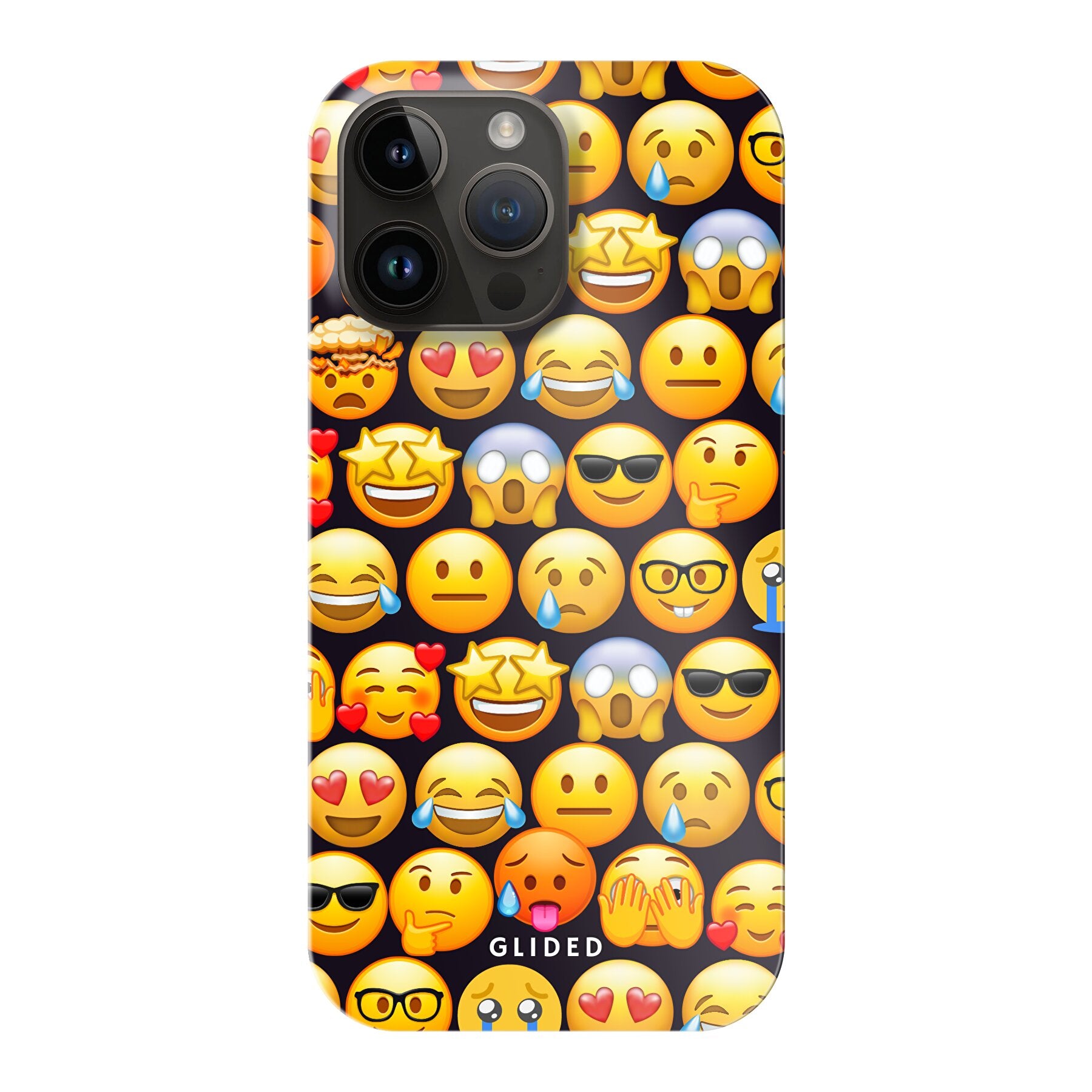 Bunte Emoji Town iPhone 14 Pro Max Handyhülle mit verschiedenen Emojis, die Freude und Persönlichkeit ausstrahlen.