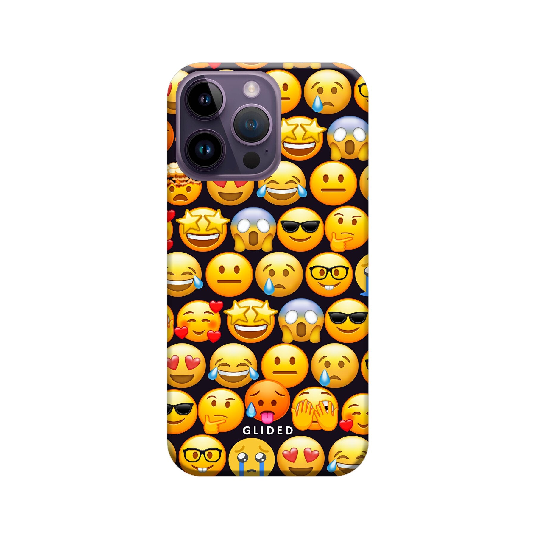 Bunte Emoji Town iPhone 15 Pro Max Handyhülle mit verschiedenen Emojis, die Freude und Persönlichkeit ausstrahlen.