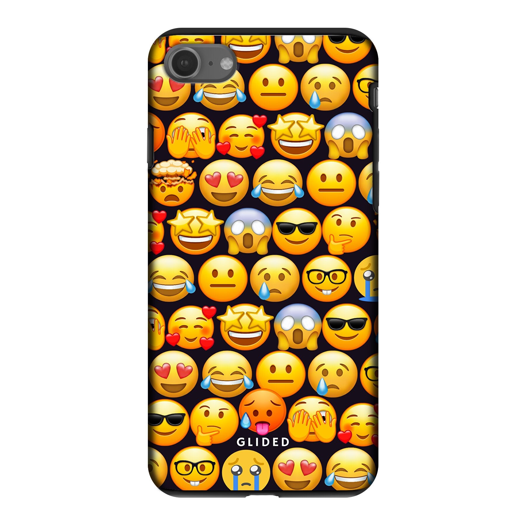 Bunte Emoji Town iPhone 7 Handyhülle mit verschiedenen Emojis, die Freude und Persönlichkeit ausstrahlen.