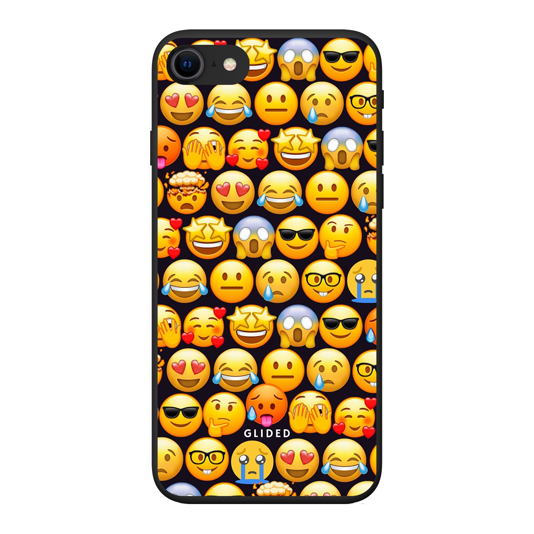 Bunte Emoji Town iPhone 7 Handyhülle mit verschiedenen Emojis, die Freude und Persönlichkeit ausstrahlen.