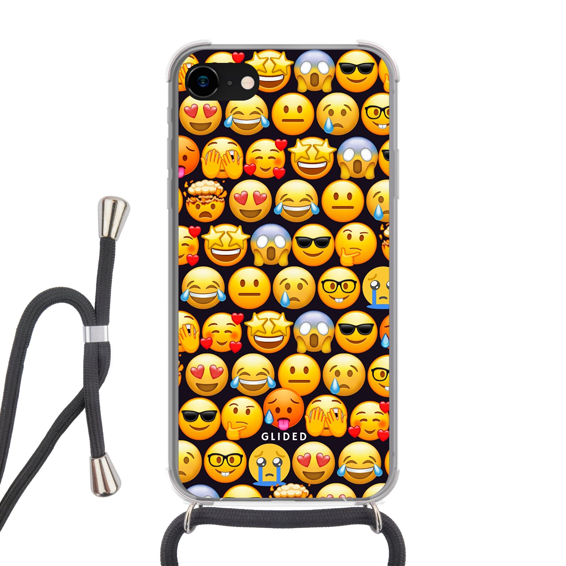 Bunte Emoji Town iPhone 7 Handyhülle mit verschiedenen Emojis, die Freude und Persönlichkeit ausstrahlen.