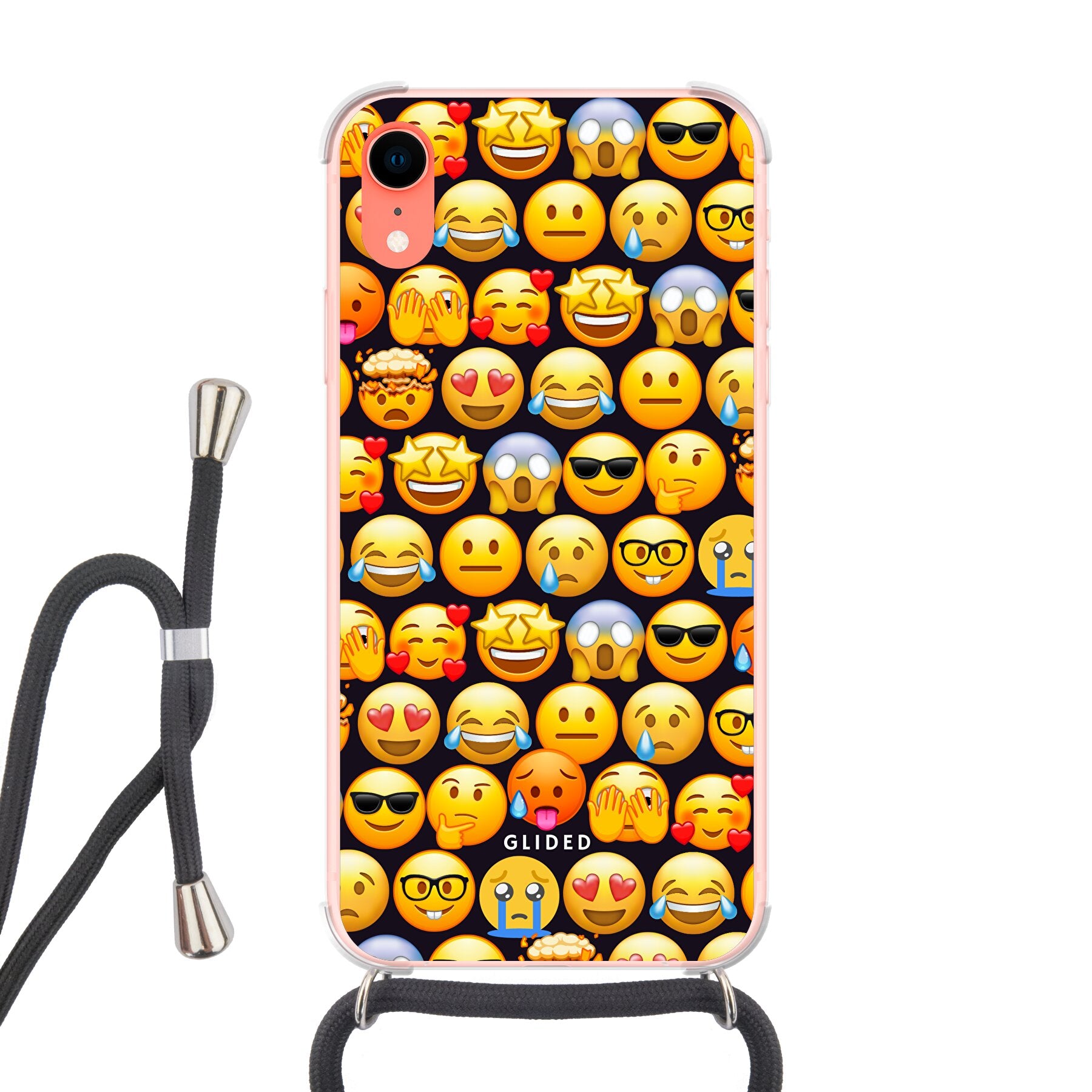 Bunte Emoji Town iPhone XR Handyhülle mit verschiedenen Emojis, die Freude und Persönlichkeit ausstrahlen.