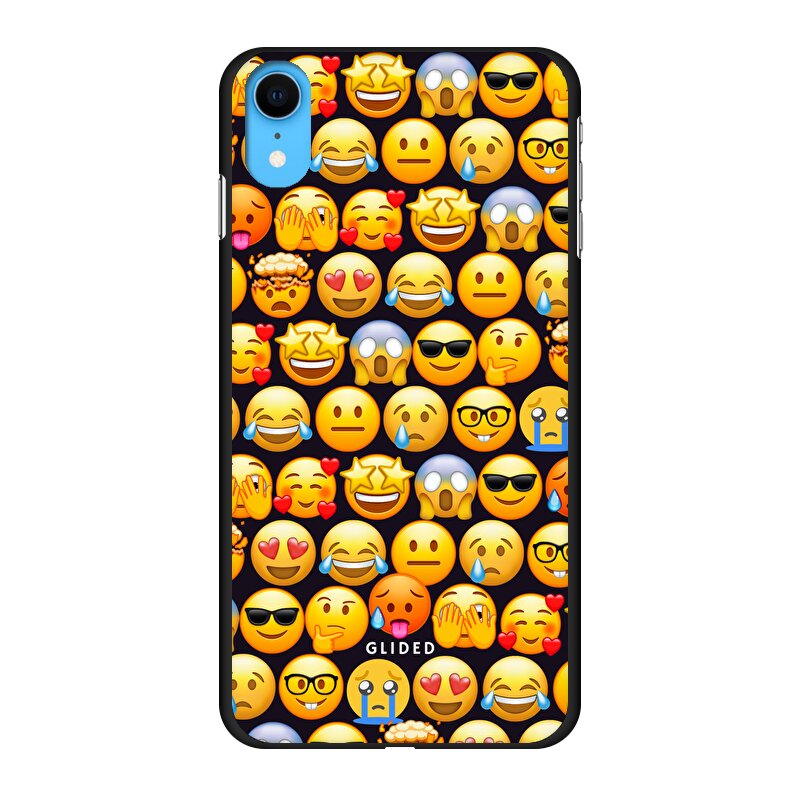 Bunte Emoji Town iPhone XR Handyhülle mit verschiedenen Emojis, die Freude und Persönlichkeit ausstrahlen.