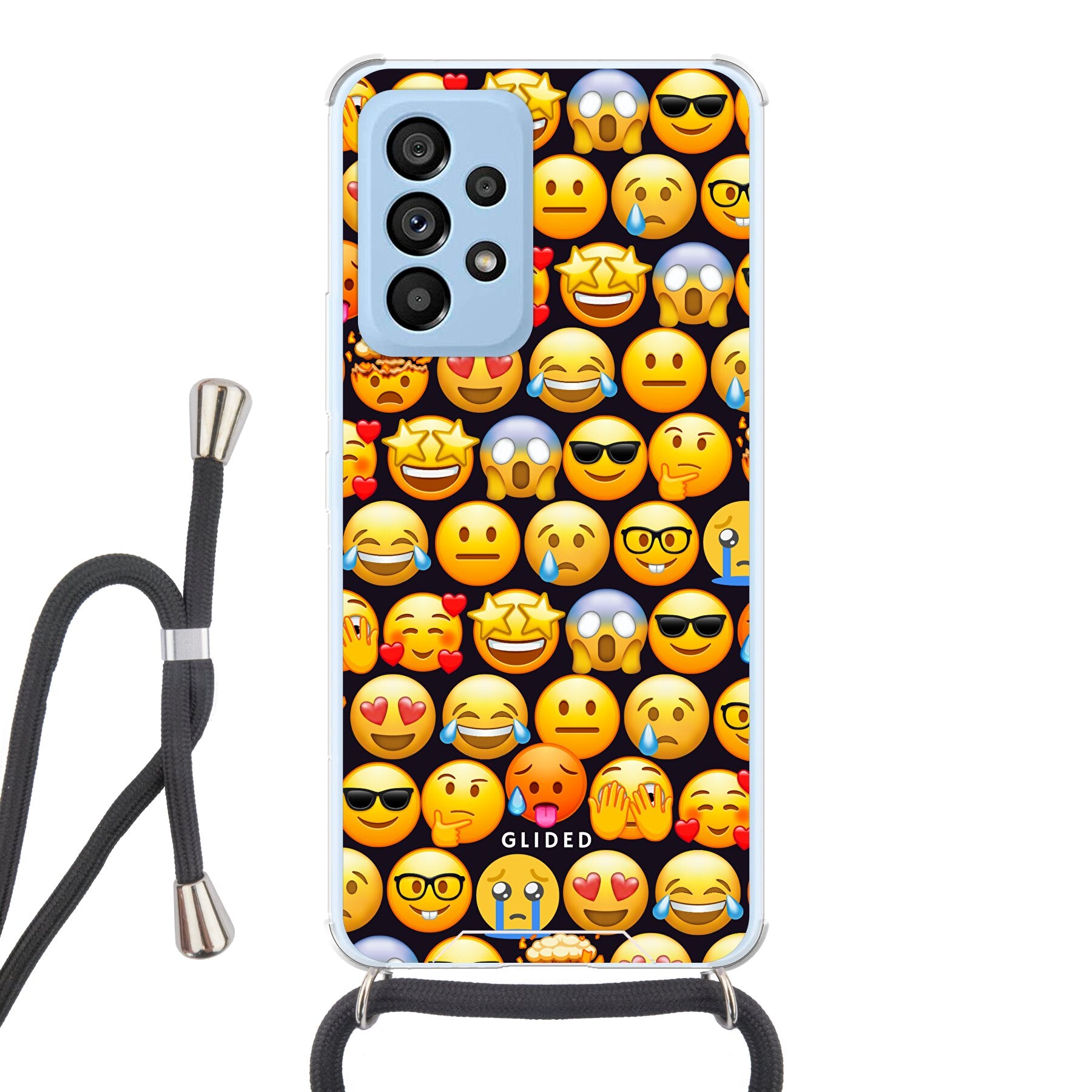 Bunte Emoji Town Handyhülle für Samsung Galaxy A53 5G mit verschiedenen Emojis, die Freude und Persönlichkeit ausdrücken.