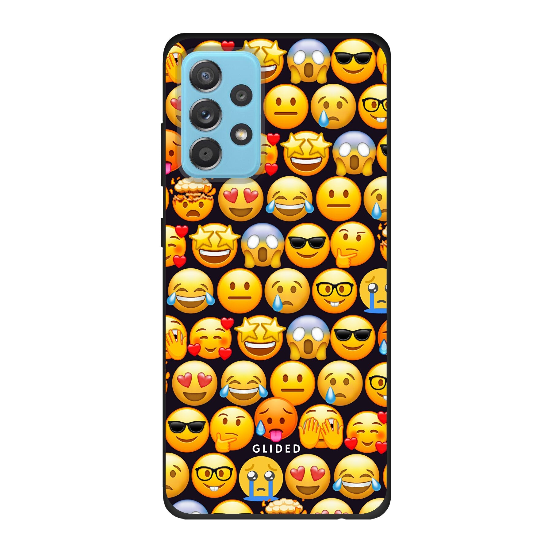 Bunte Emoji Town Handyhülle für Samsung Galaxy A53 5G mit verschiedenen Emojis, die Freude und Persönlichkeit ausdrücken.