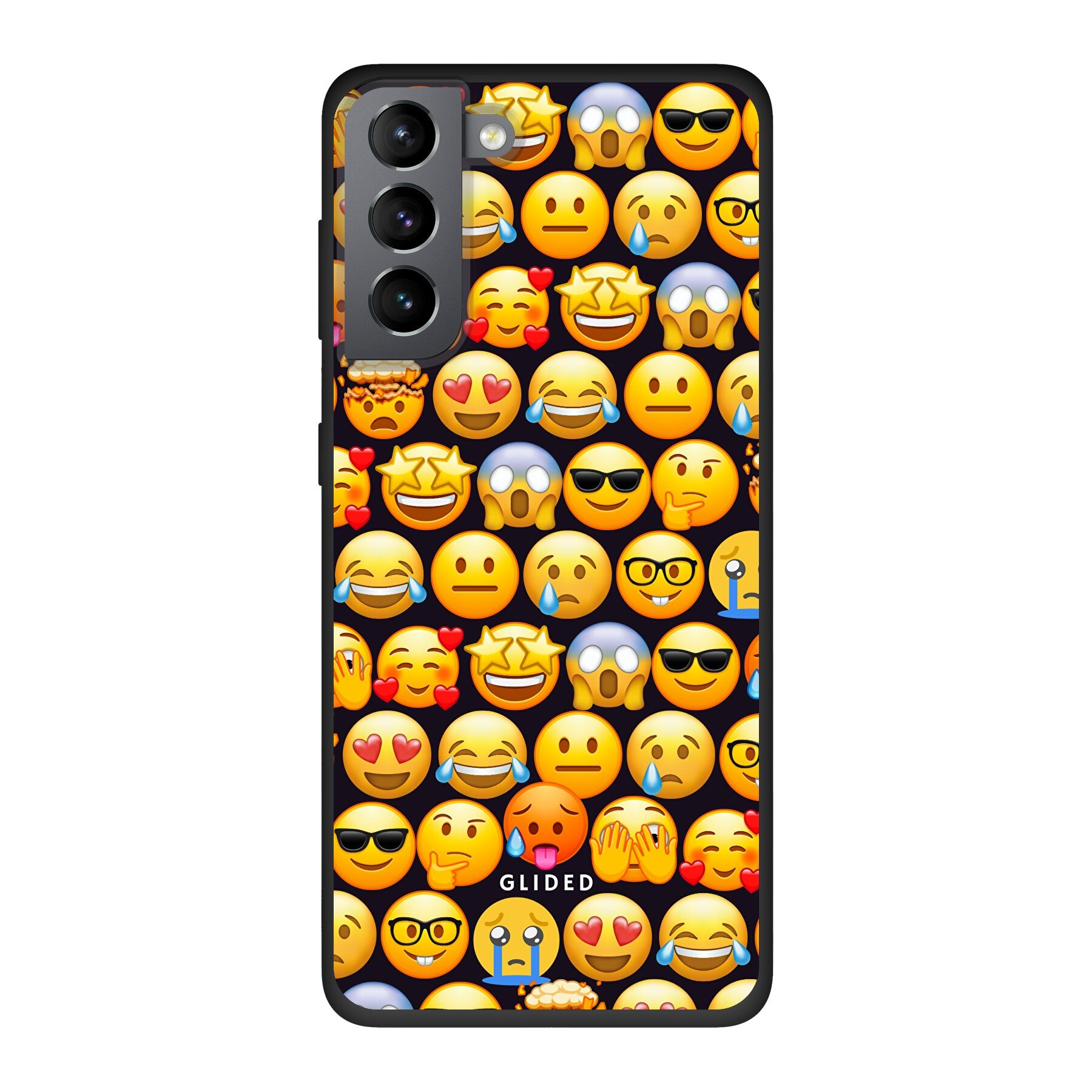 Bunte Emoji Town Handyhülle für Samsung Galaxy S10 mit verschiedenen Emojis, die Freude und Persönlichkeit ausstrahlen.