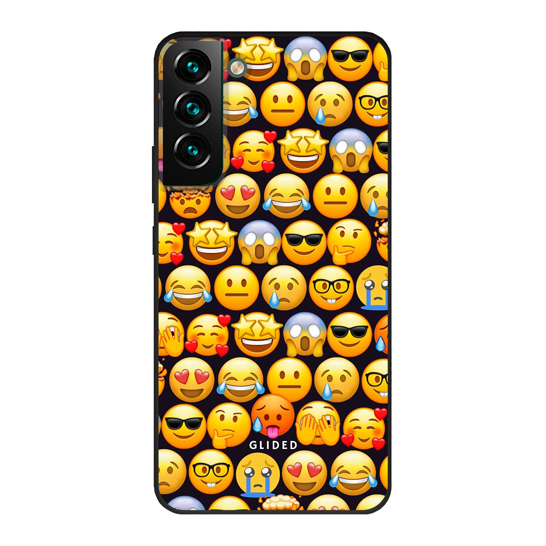 Bunte Emoji Town Handyhülle für Samsung Galaxy S22 Plus mit verschiedenen Emojis, die Freude und Persönlichkeit ausstrahlen.