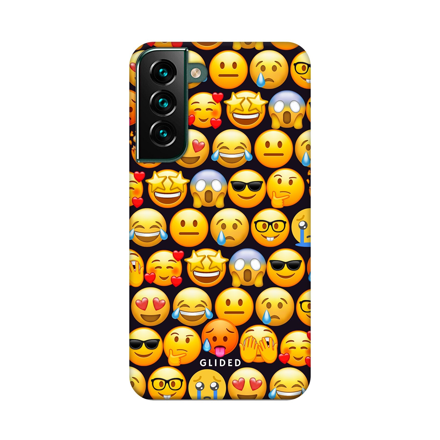 Bunte Emoji Town Handyhülle für Samsung Galaxy S22 Plus mit verschiedenen Emojis, die Freude und Persönlichkeit ausstrahlen.