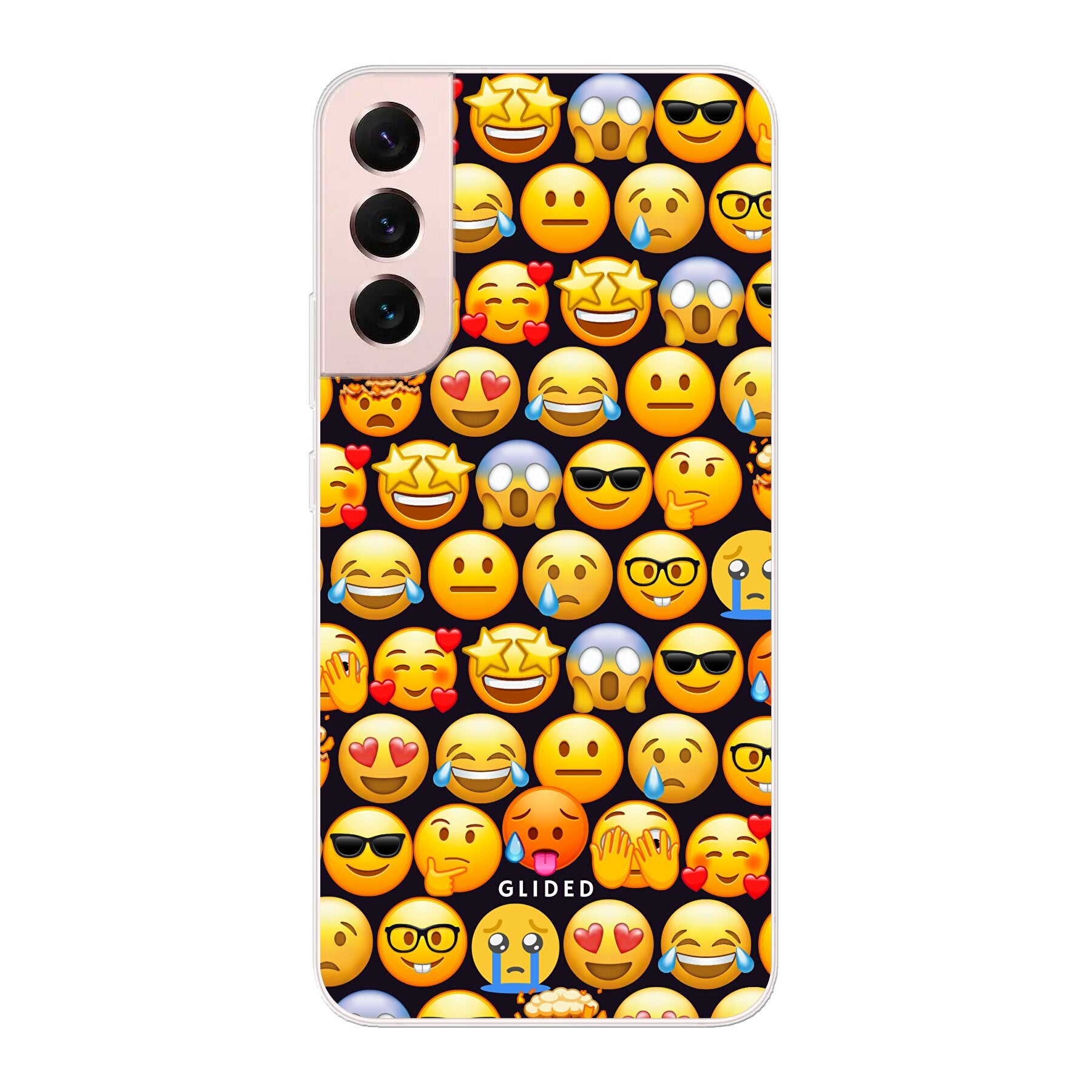 Bunte Emoji Town Handyhülle für Samsung Galaxy S22 Plus mit verschiedenen Emojis, die Freude und Persönlichkeit ausstrahlen.