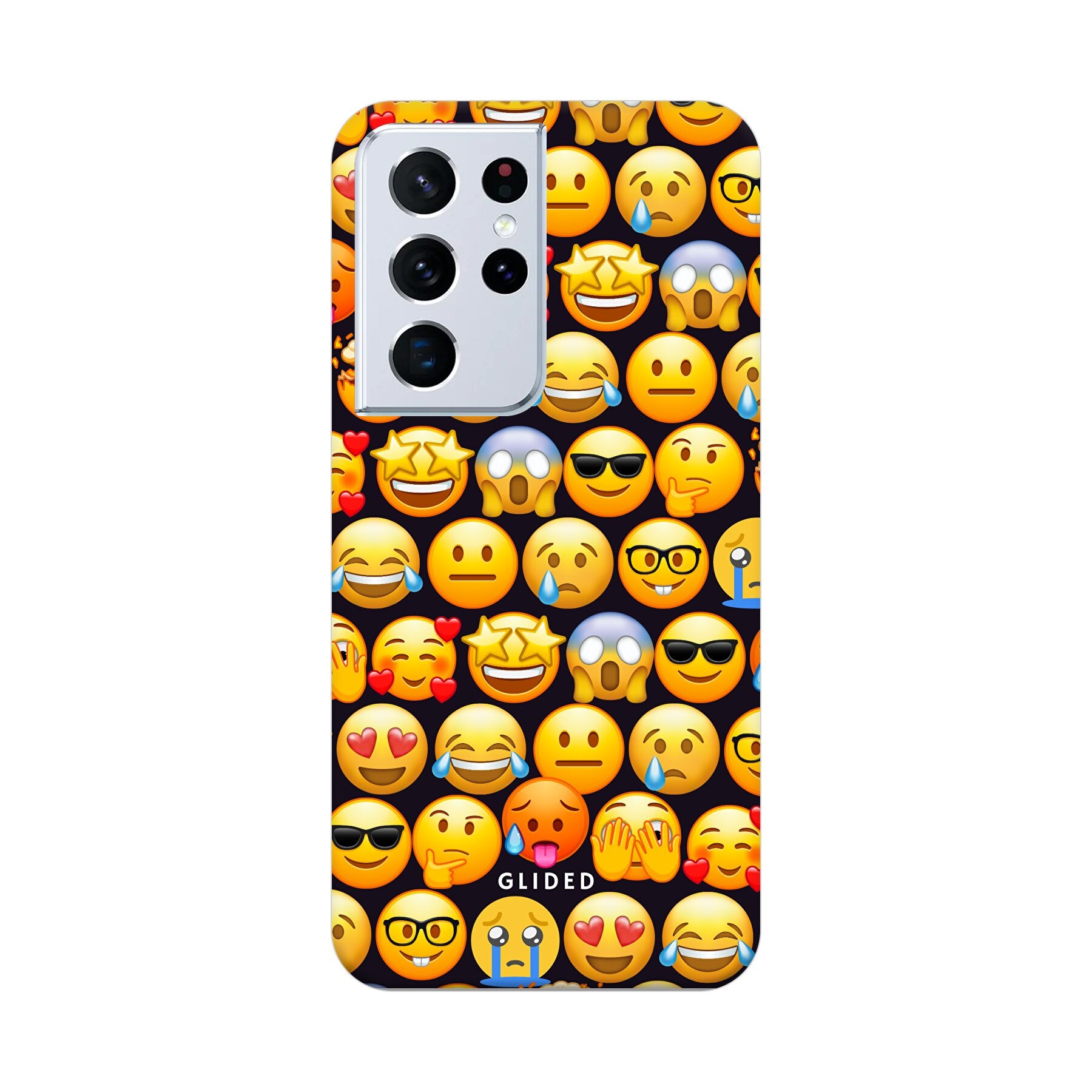 Bunte Emoji Town Handyhülle für Samsung Galaxy S21 Ultra 5G mit verschiedenen Emojis, die Freude und Persönlichkeit ausdrücken.