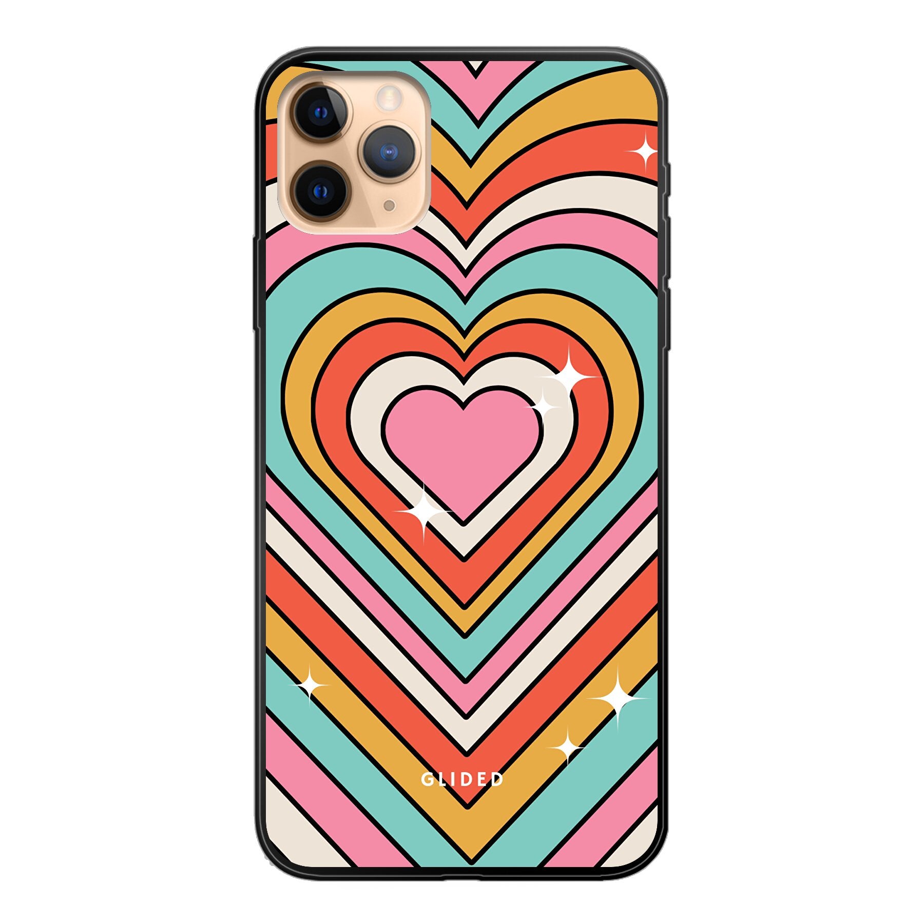 Endless Love Handyhülle für iPhone 11 Pro Max mit bunten Herzen und stilvollem Design.