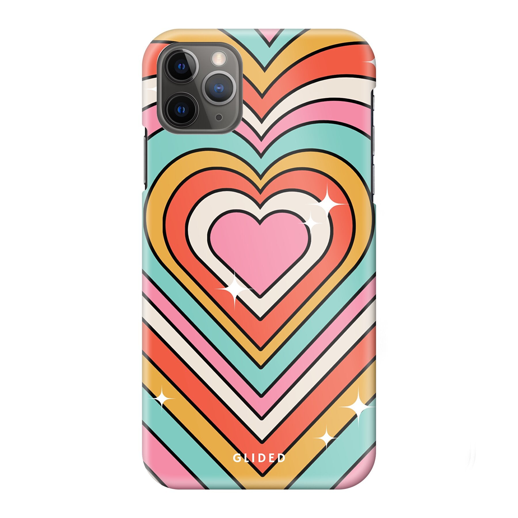 Endless Love Handyhülle für iPhone 11 Pro Max mit bunten Herzen und stilvollem Design.