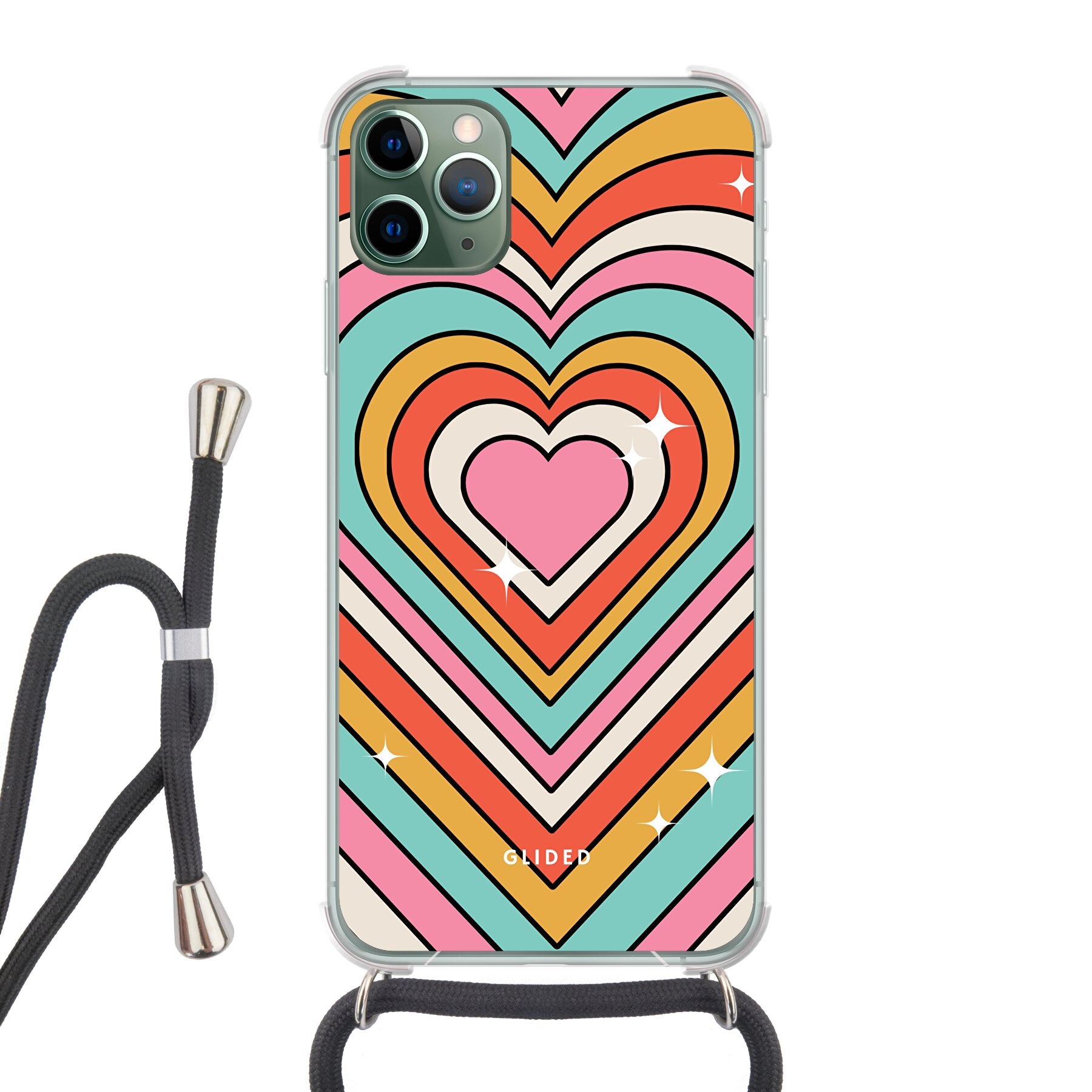 Endless Love Handyhülle für iPhone 11 Pro Max mit bunten Herzen und stilvollem Design.