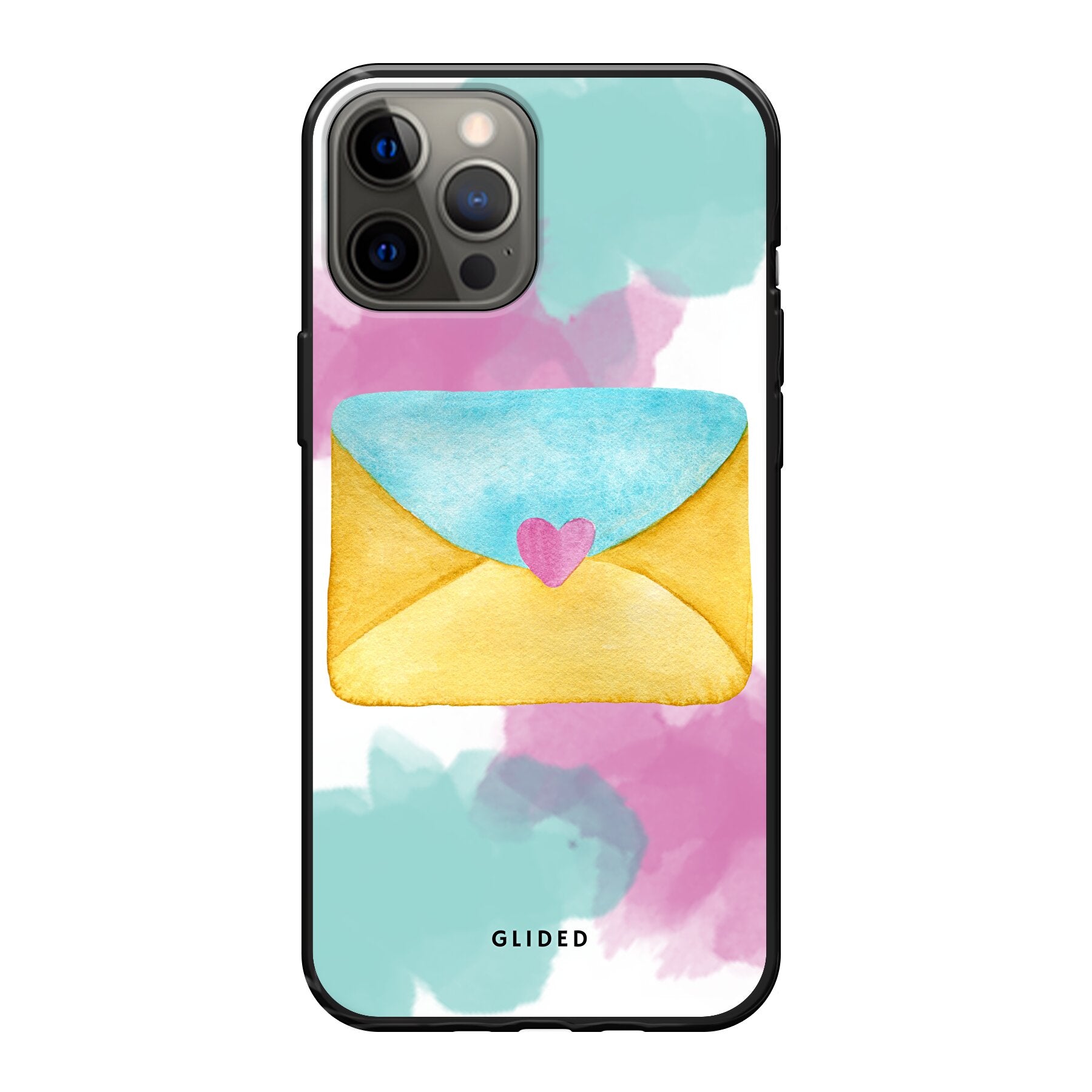 Envelope Handyhülle für iPhone 12 Pro Max in sanften Pastellfarben mit romantischem Liebesbrief-Design, idealer Schutz und stilvolles Accessoire.