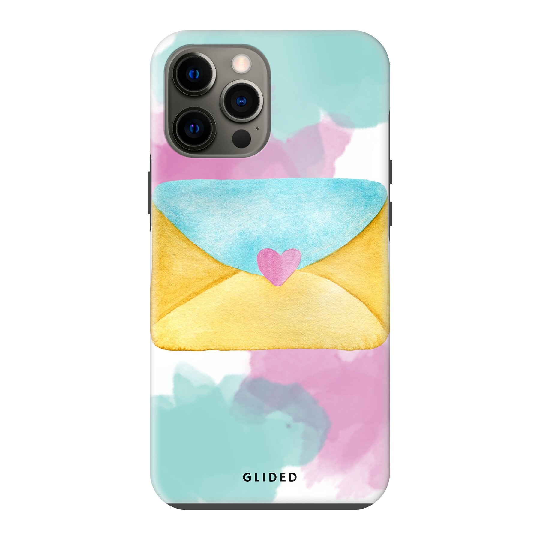 Envelope Handyhülle für iPhone 12 Pro Max in sanften Pastellfarben mit romantischem Liebesbrief-Design, idealer Schutz und stilvolles Accessoire.