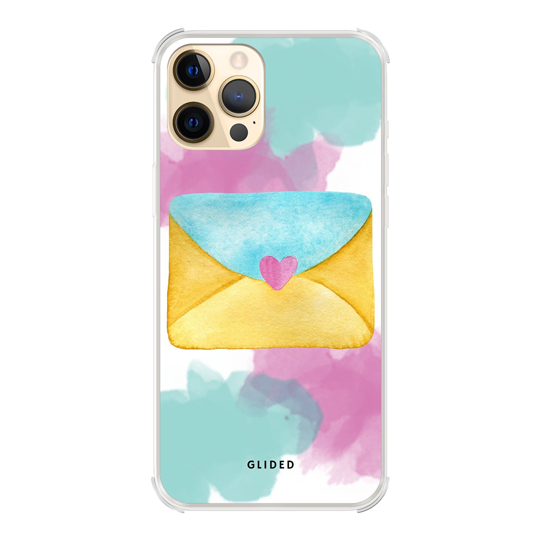 Envelope Handyhülle für iPhone 12 Pro Max in sanften Pastellfarben mit romantischem Liebesbrief-Design, idealer Schutz und stilvolles Accessoire.