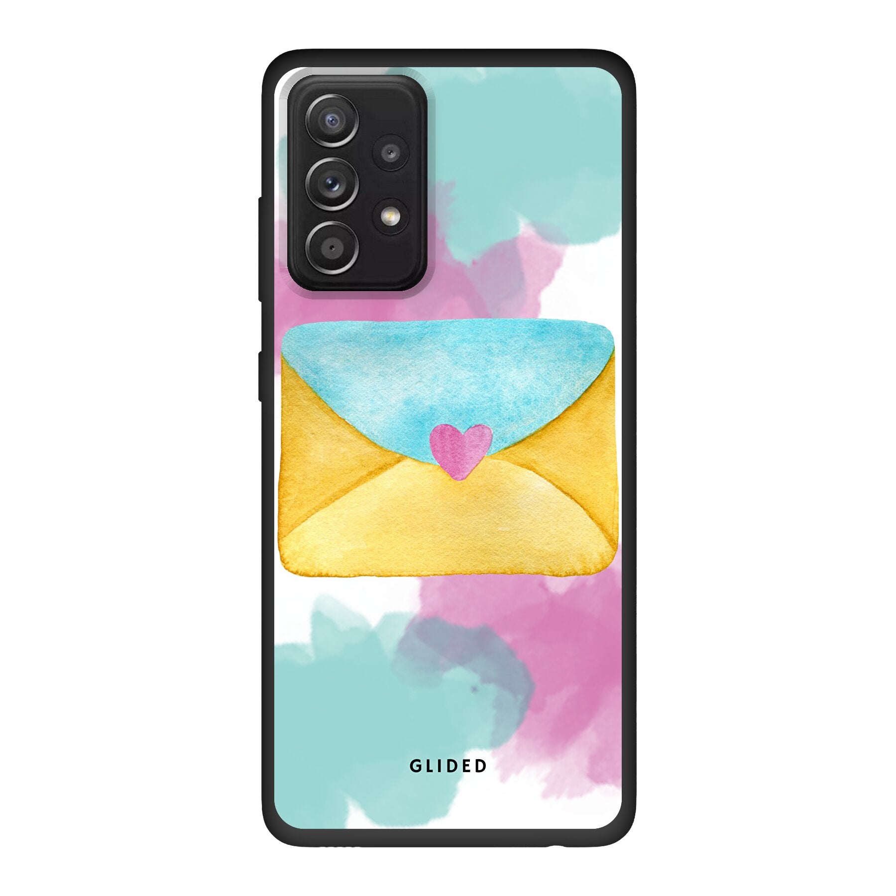 Envelope Handyhülle für Samsung Galaxy A52 in sanften Pastellfarben mit einem romantischen Liebesbrief-Design.