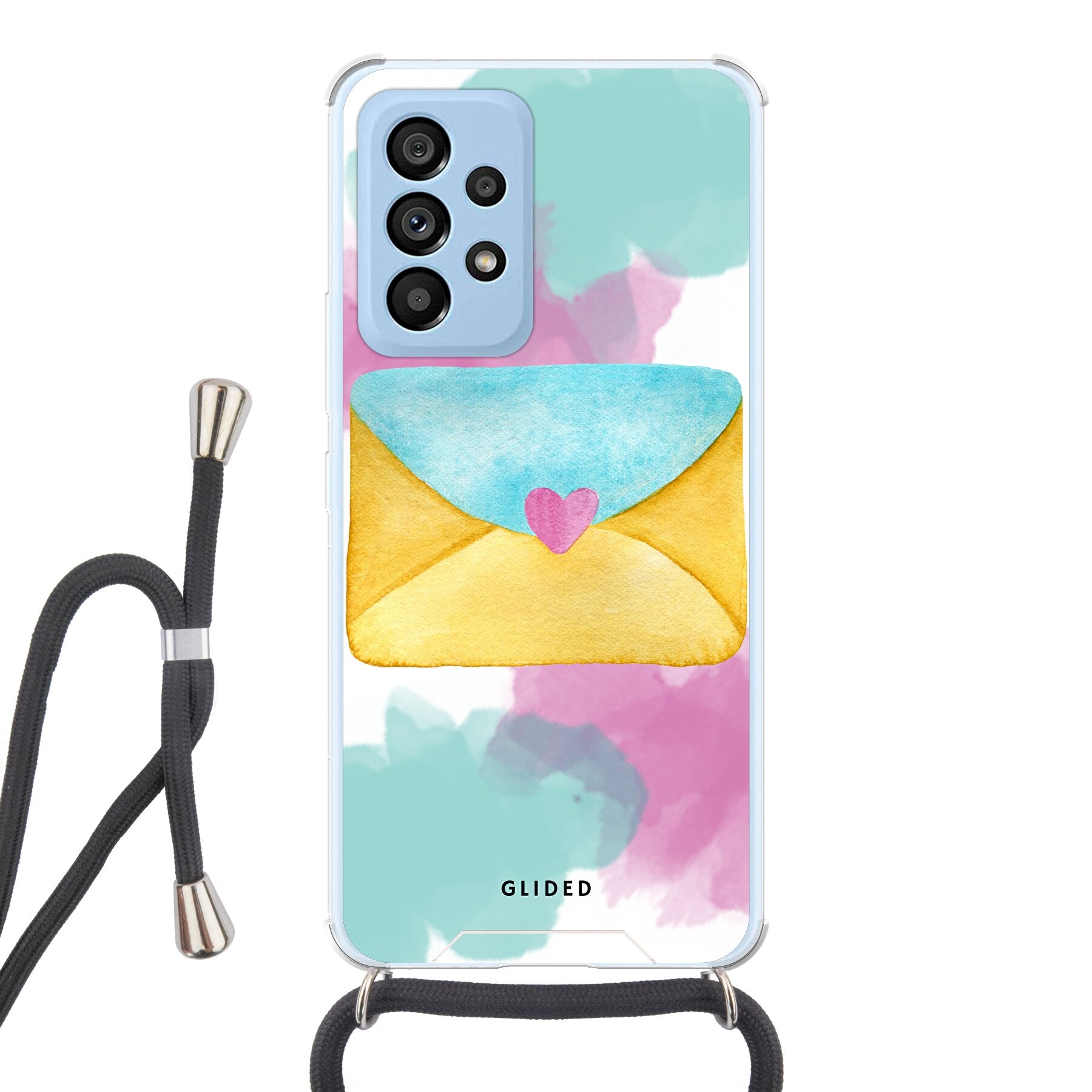 Envelope Handyhülle für Samsung Galaxy A53 5G in sanften Pastellfarben mit romantischem Liebesbrief-Design.