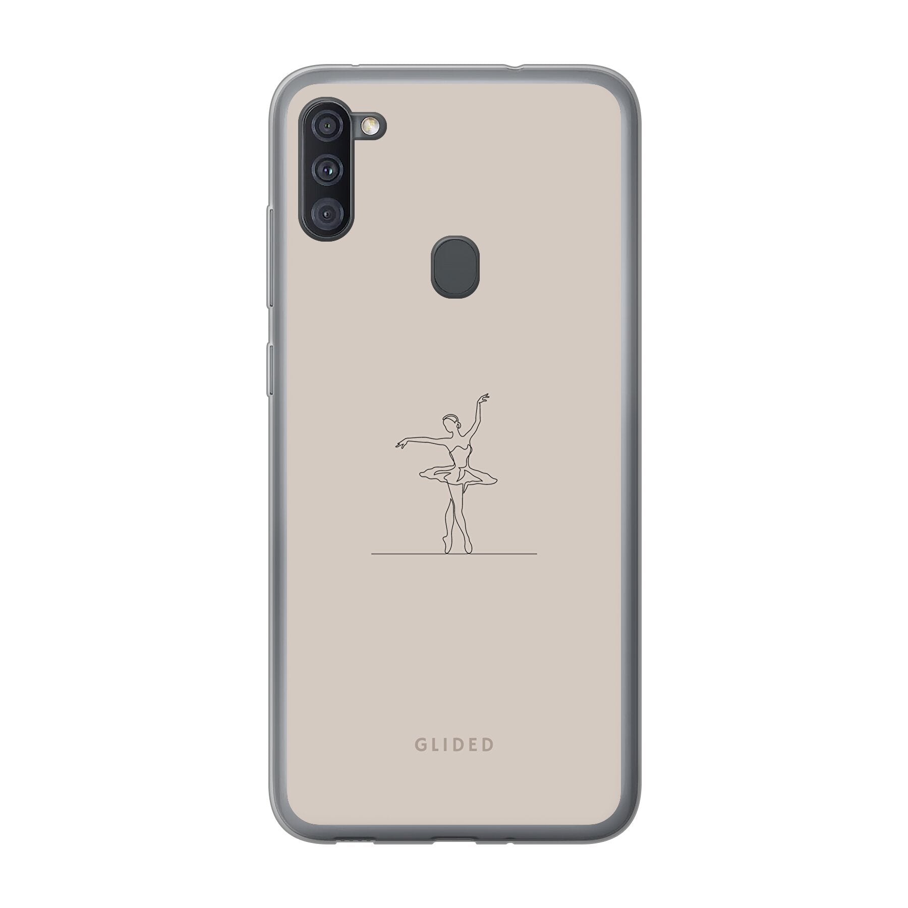 Felicity Handyhülle für Samsung Galaxy A11 mit filigraner Balletttänzerin auf beigem Hintergrund, elegant und schützend.