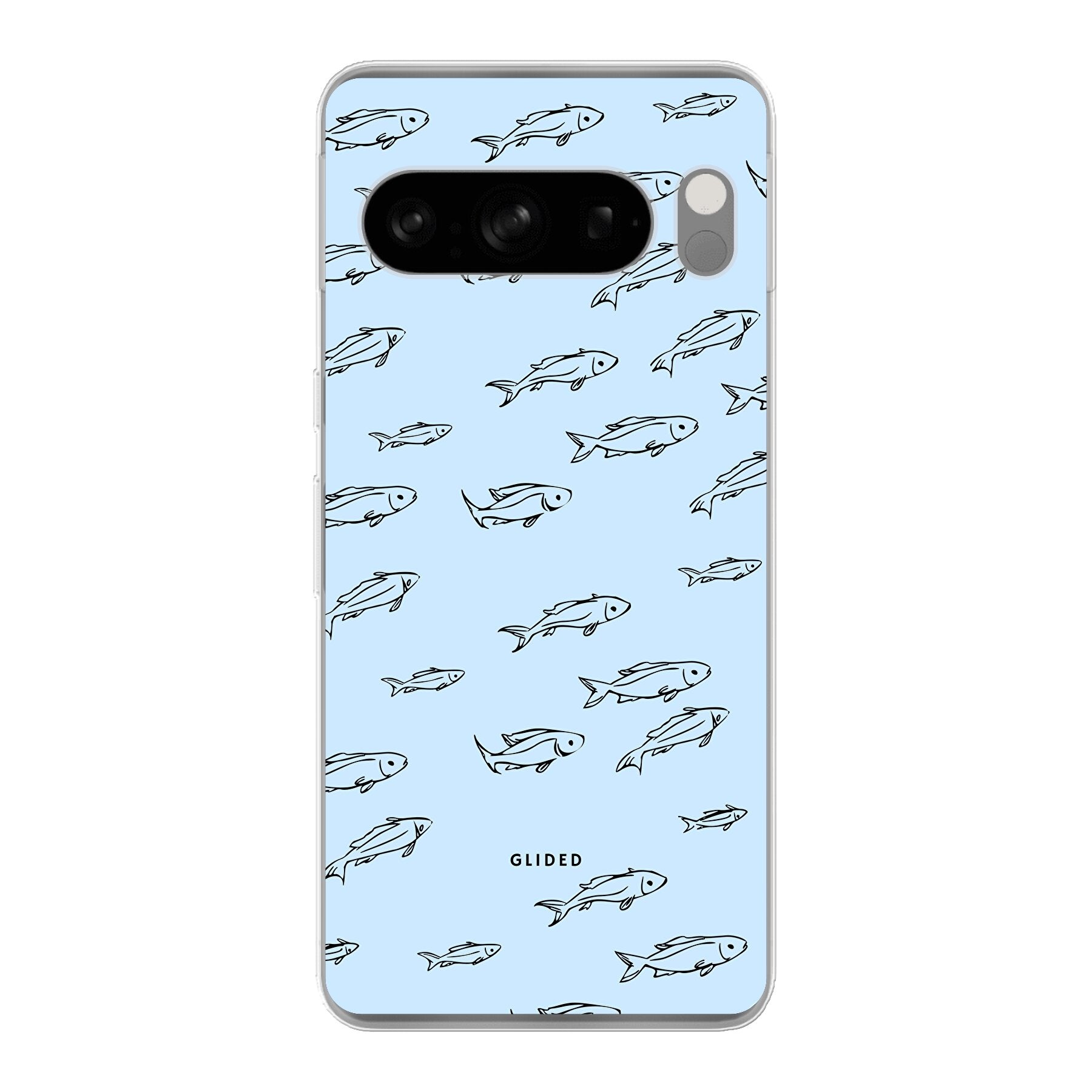 Fishy Handyhülle für Google Pixel 8 Pro mit bunten Fischen auf einem charmanten Hintergrund, bietet Schutz und Stil.