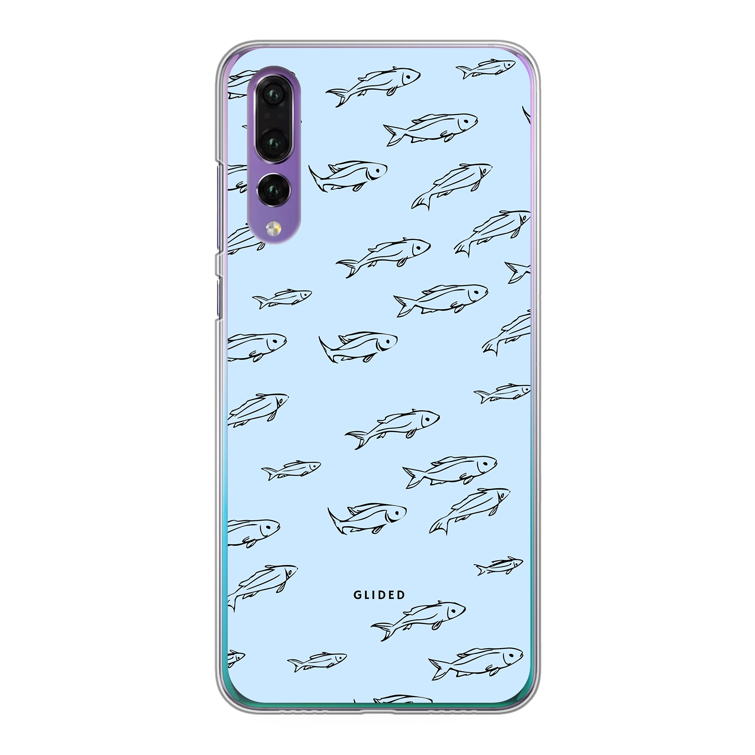 Huawei P30 Handyhülle mit Fishy-Design, featuring cute fish patterns on a vibrant background.