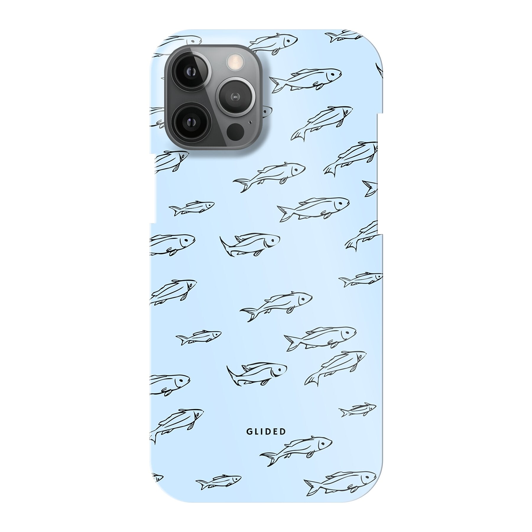 Fishy iPhone 12 Pro Max Handyhülle mit bunten Fischen auf hellem Hintergrund, bietet Schutz und Stil.