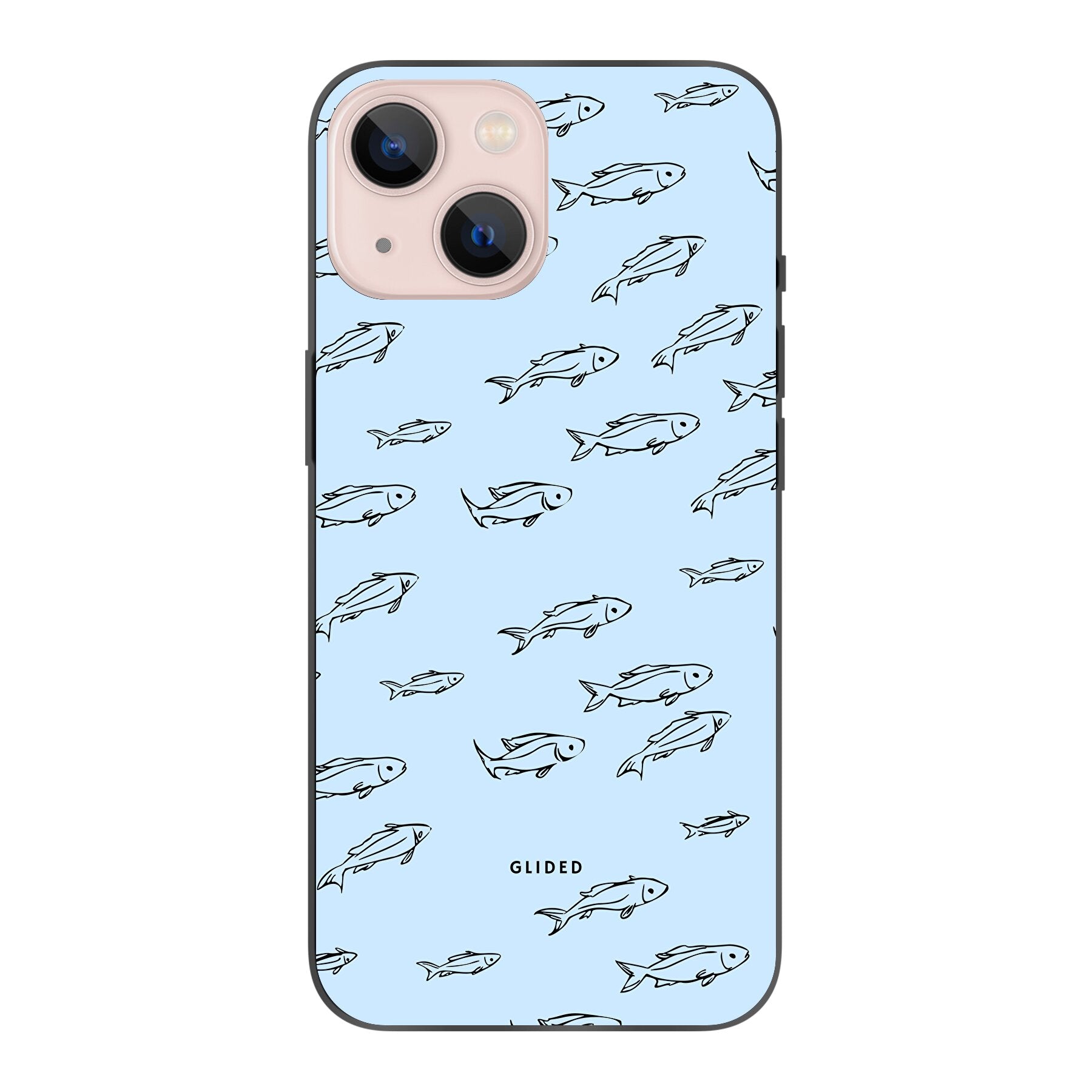 Fishy iPhone 13 Handyhülle mit bunten Fischen auf hellem Hintergrund, bietet Schutz und Stil.