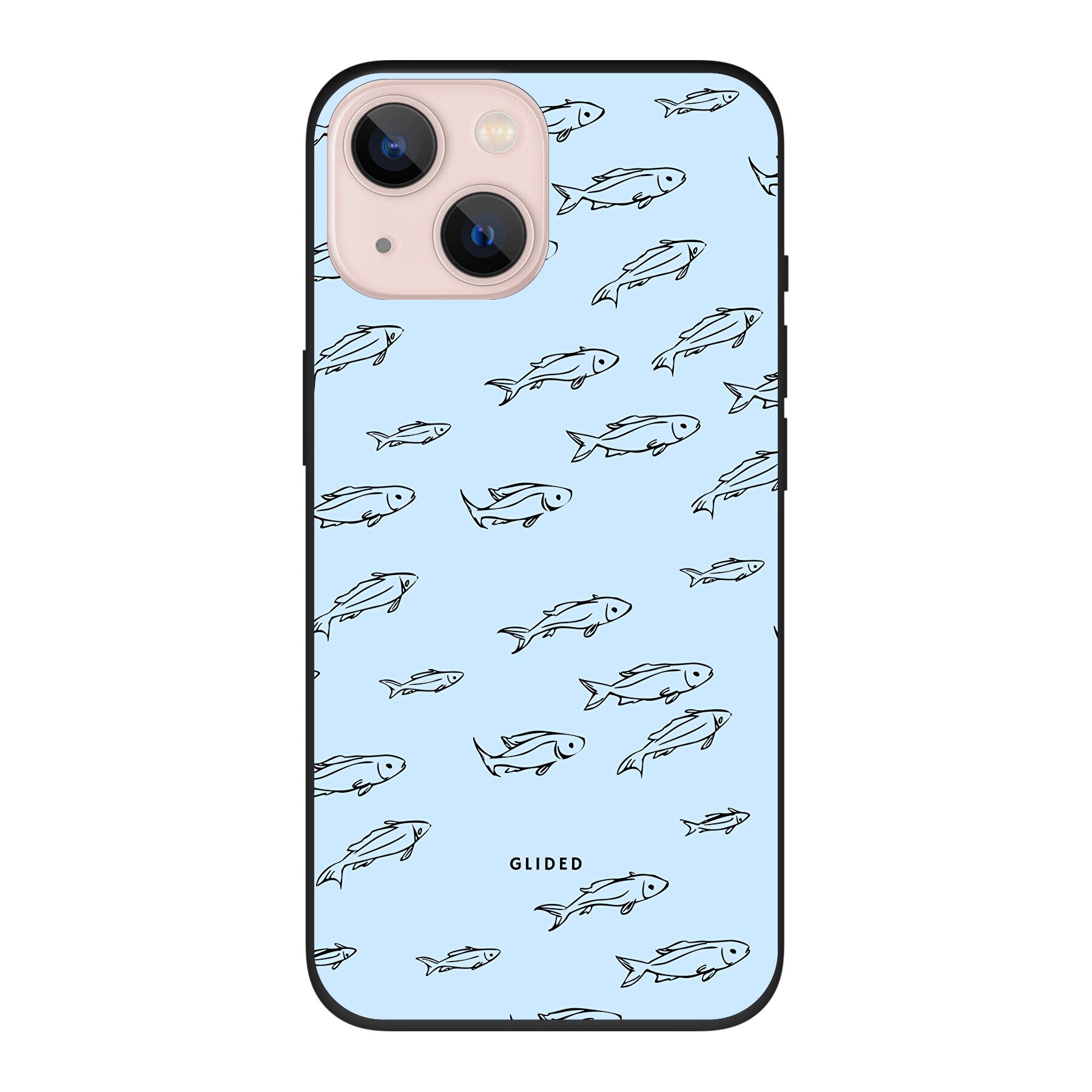 Fishy iPhone 13 Handyhülle mit bunten Fischen auf hellem Hintergrund, bietet Schutz und Stil.