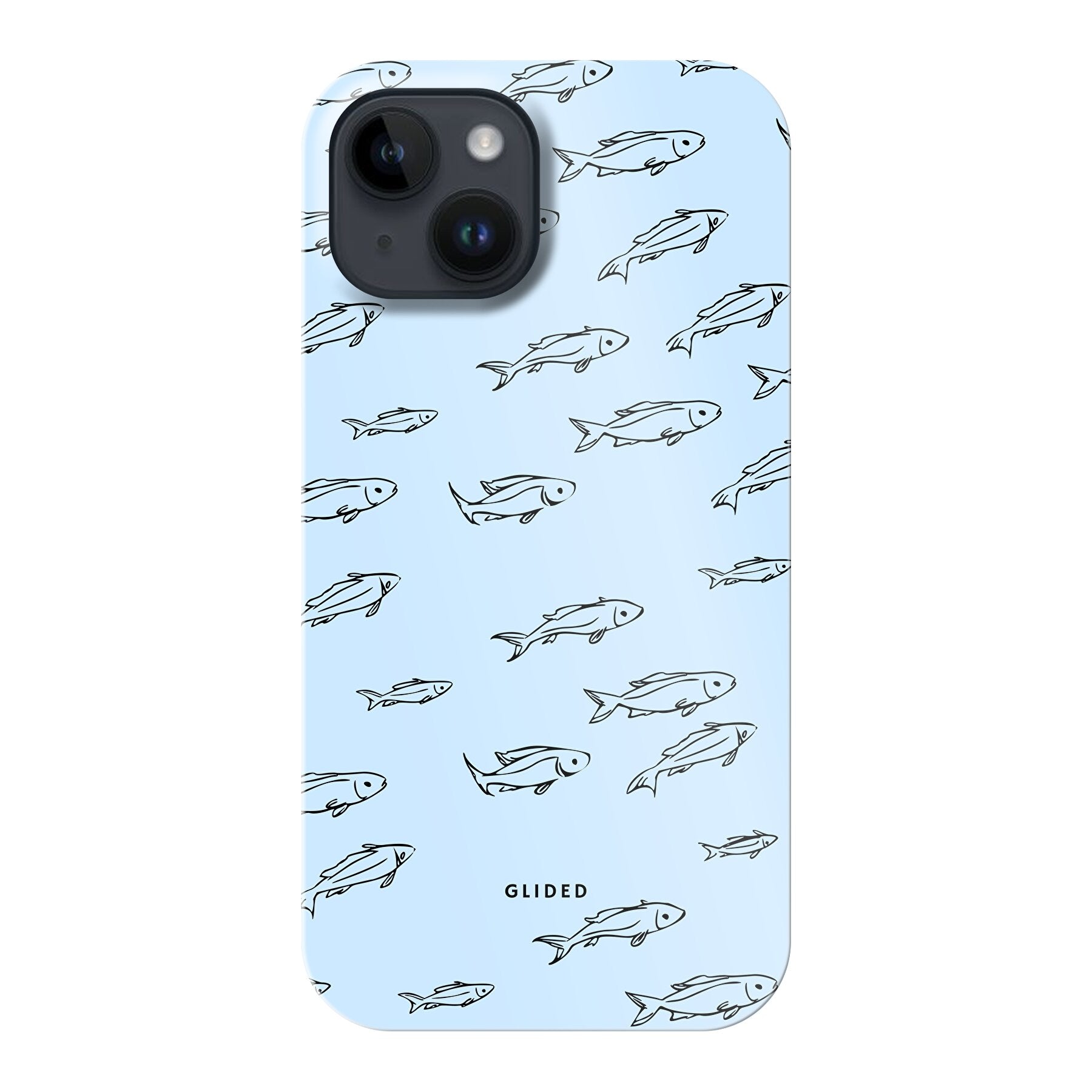 Fishy iPhone 15 Handyhülle mit bunten Fischen auf einem hellen Hintergrund, bietet stilvollen Schutz und einzigartiges Design.