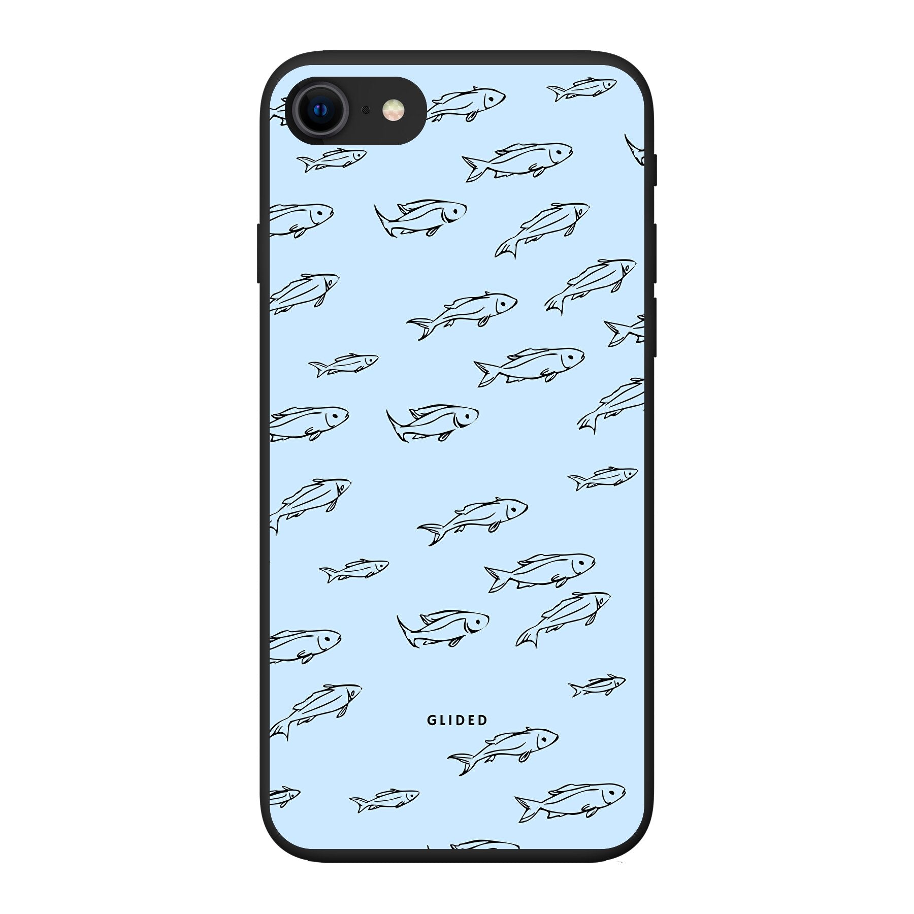 Fishy iPhone 7 Handyhülle mit bunten Fischen auf hellem Hintergrund, bietet Schutz und Stil.