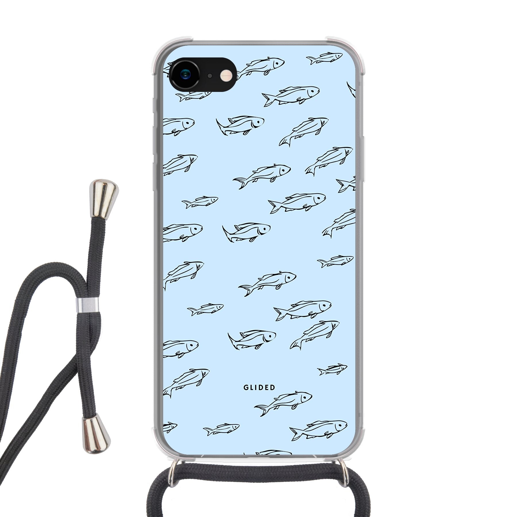 Fishy iPhone 7 Handyhülle mit bunten Fischen auf hellem Hintergrund, bietet Schutz und Stil.