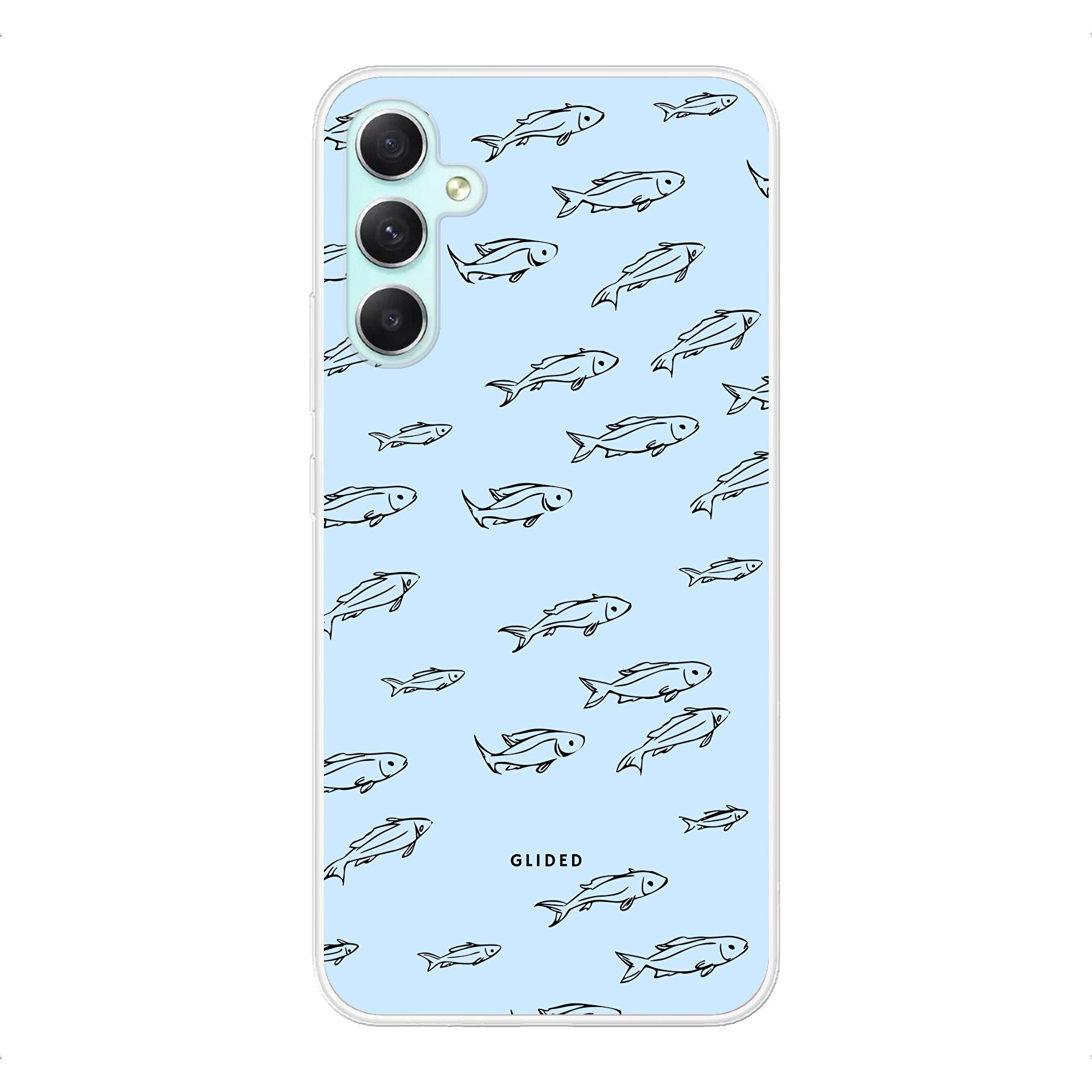 Handyhülle für Samsung Galaxy A34 mit süßem Fishy-Design, das kleine Fische auf einem bunten Hintergrund zeigt.