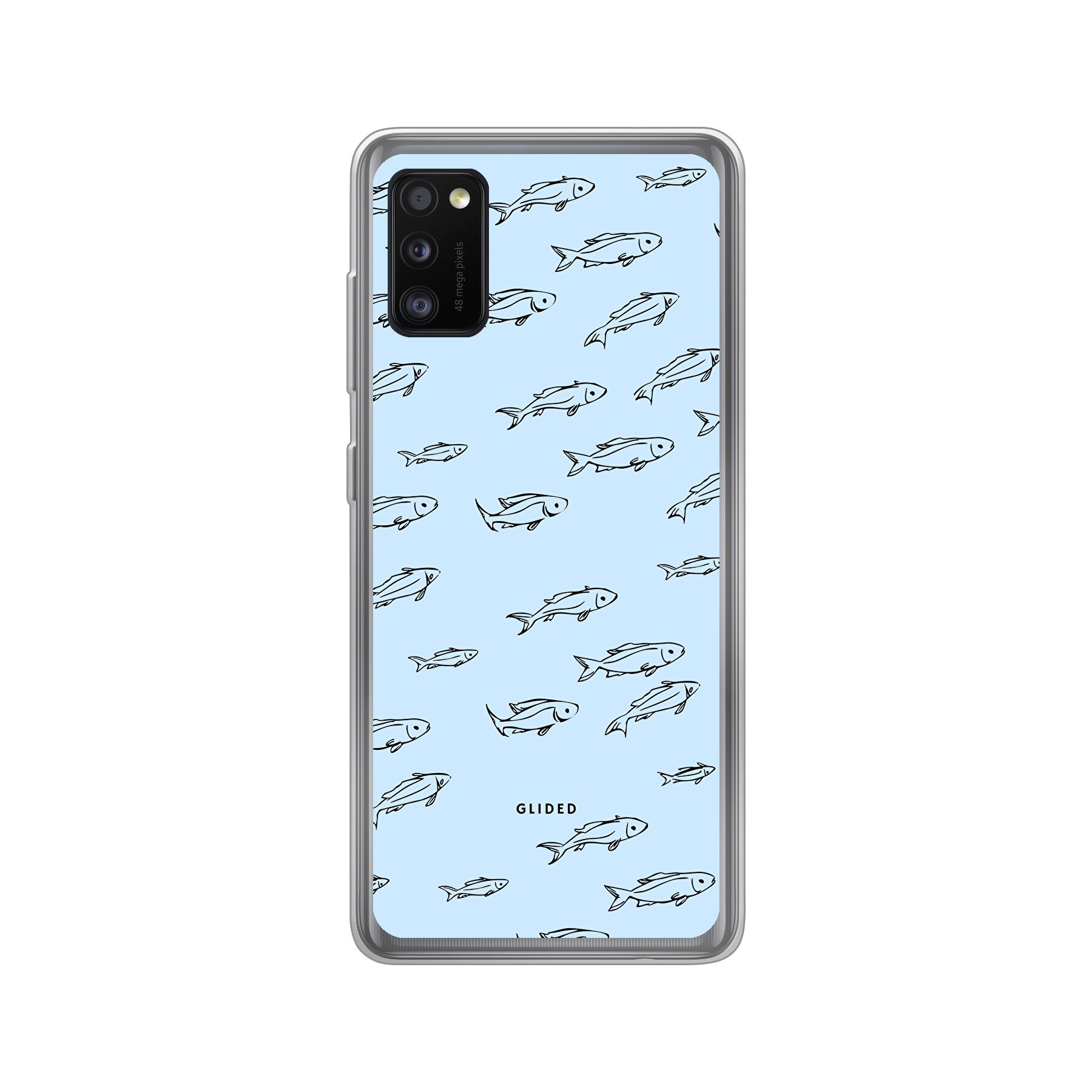 Fishy Handyhülle für Samsung Galaxy A41 mit süßen kleinen Fischen auf einem bunten Hintergrund, bietet Schutz und Stil.