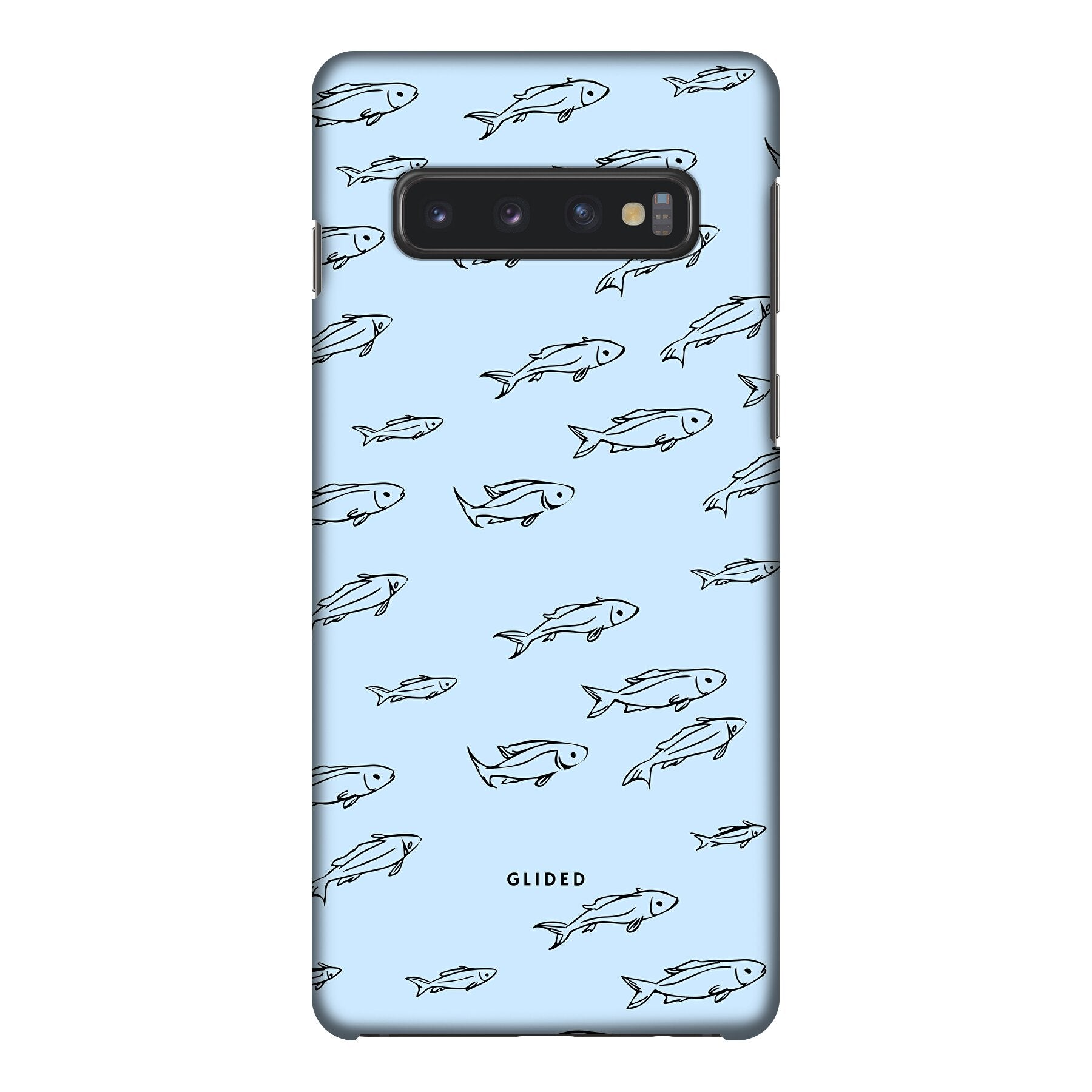 Fishy Handyhülle für Samsung Galaxy S10 mit süßen kleinen Fischen auf buntem Hintergrund, bietet Schutz und Stil.