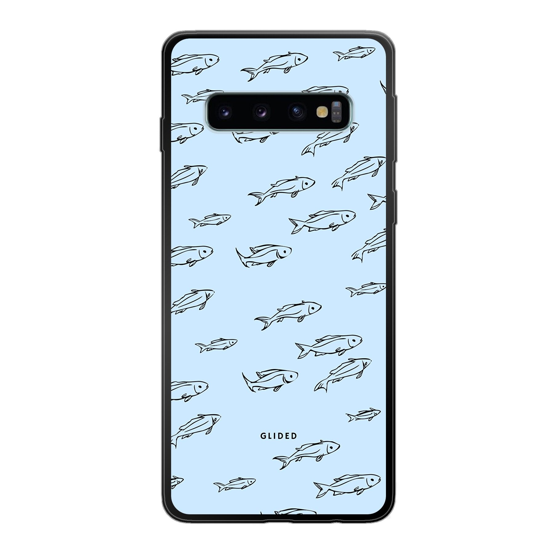 Fishy Handyhülle für Samsung Galaxy S10 mit süßen kleinen Fischen auf buntem Hintergrund, bietet Schutz und Stil.