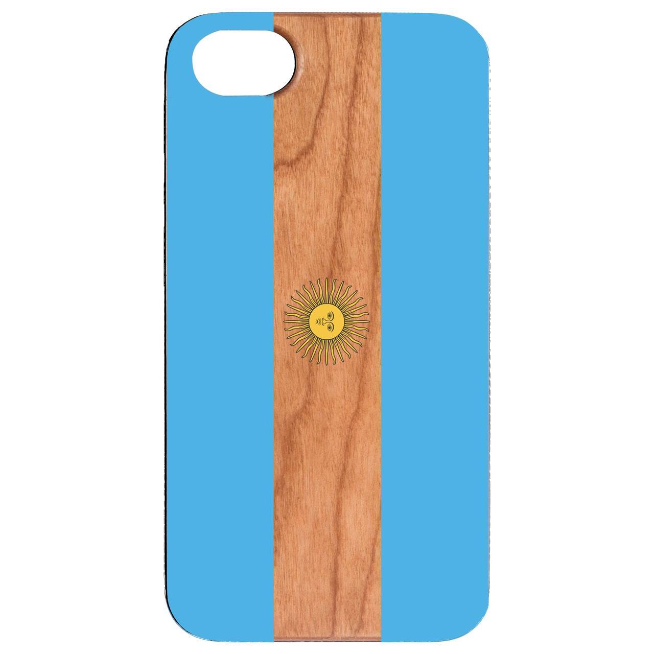 Flag Argentina UV Color Printed phone case showcasing vibrant colors and wooden texture.